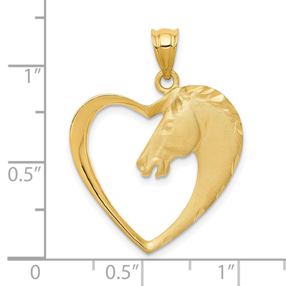 Image of 14k Yellow Gold Horse Head and Heart Pendant, 22mm