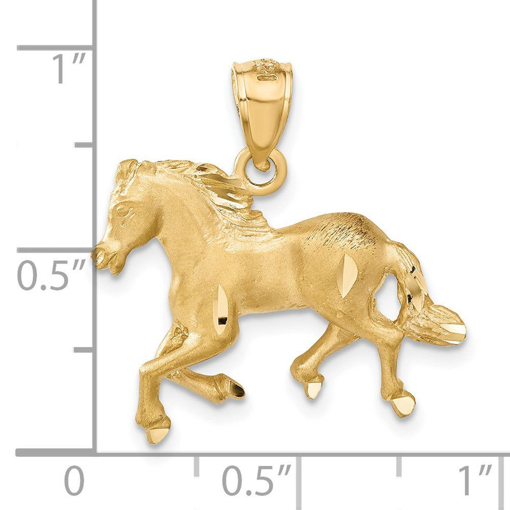 Image of 14k Yellow Gold Satin and Diamond Cut Horse Pendant, 22mm