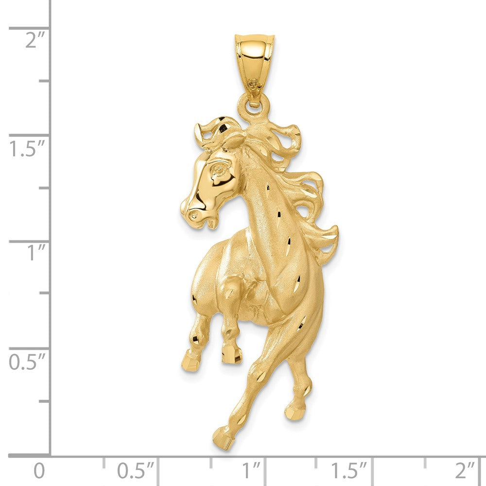 Image of 14k Yellow Gold Large Polished and Satin Galloping Horse Pendant
