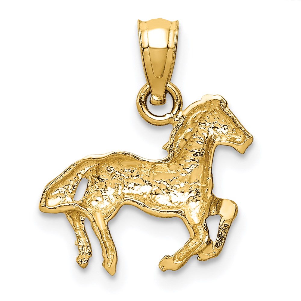 14k Yellow Gold Small Satin Galloping Horse Pendant