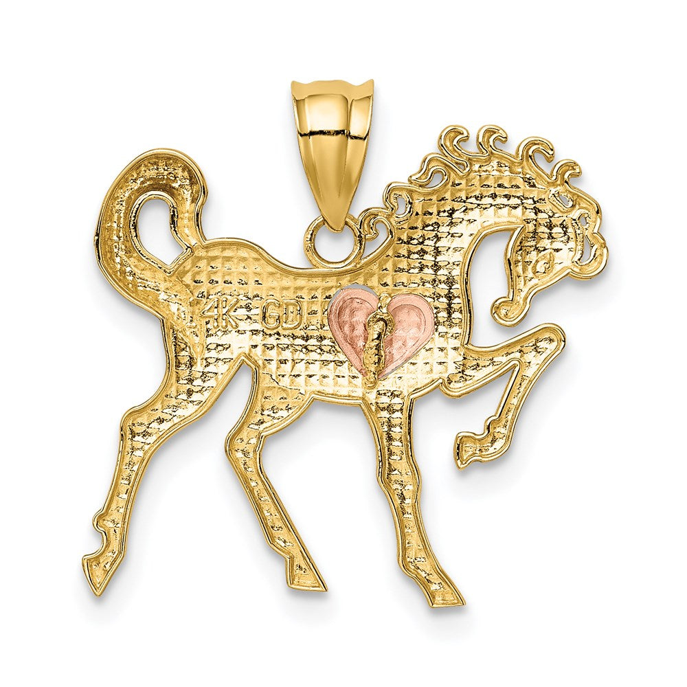 Image of 14 Two Tone Gold Prancing Horse with Pink Heart Pendant