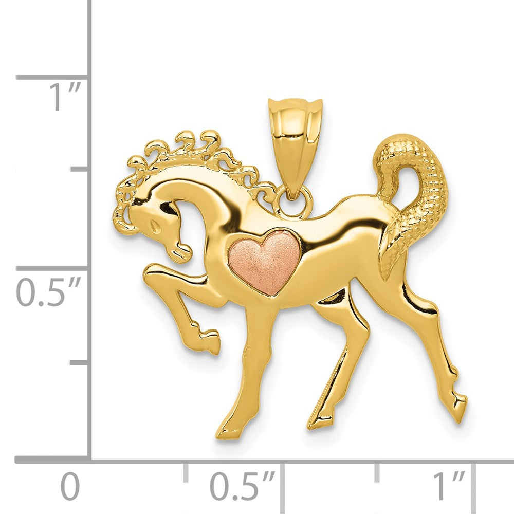 Image of 14 Two Tone Gold Prancing Horse with Pink Heart Pendant
