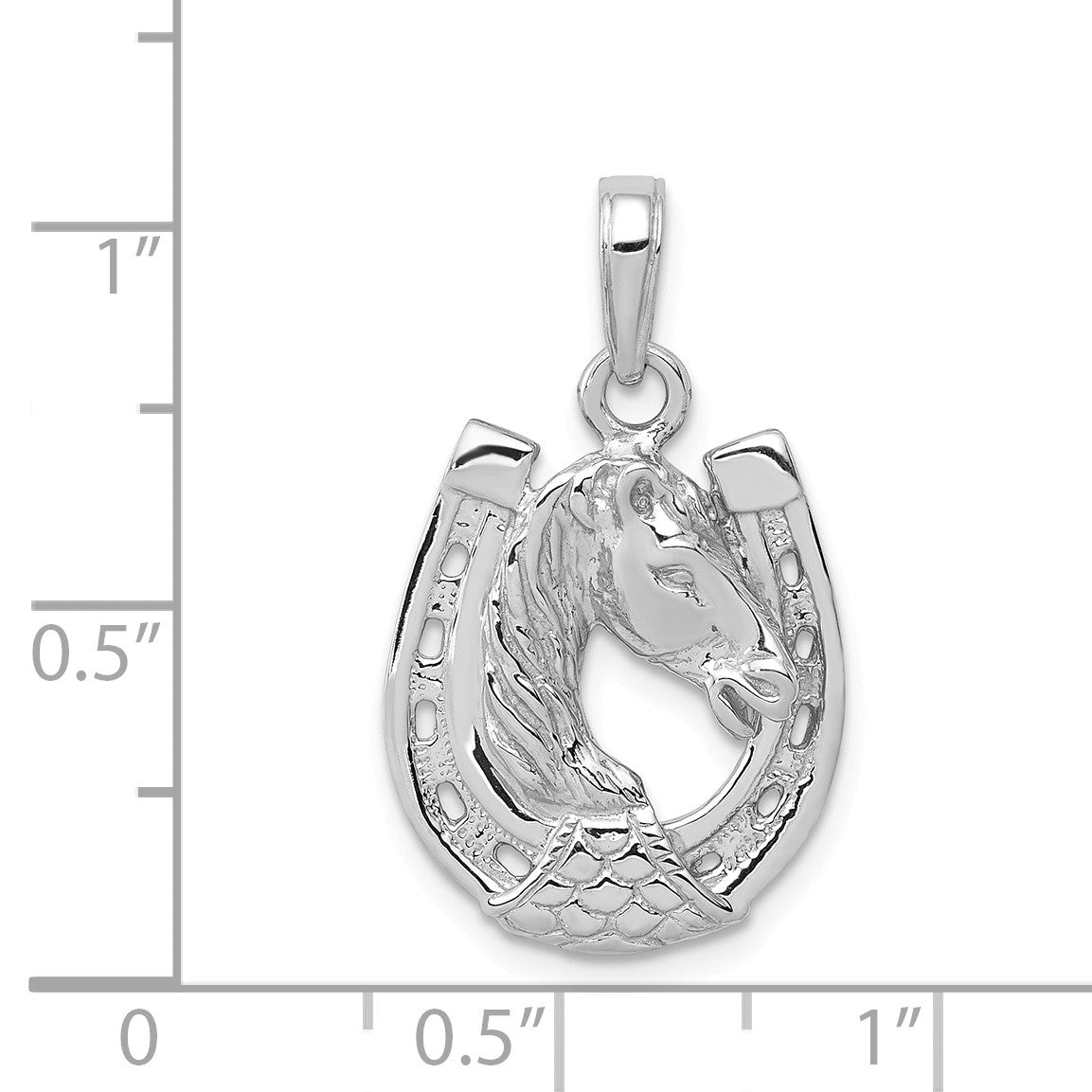 Image of 14k White or Yellow Gold Horse Head and Horseshoe Pendant, 15mm