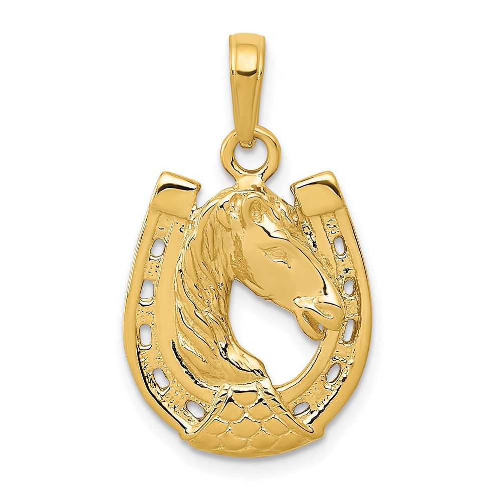 Image of 14k White or Yellow Gold Horse Head and Horseshoe Pendant, 15mm