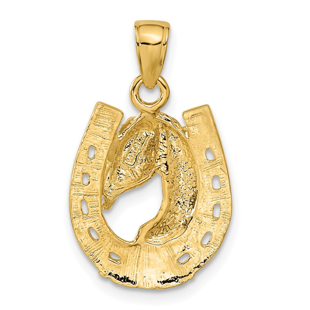 Image of 14k White or Yellow Gold Horse Head and Horseshoe Pendant, 15mm