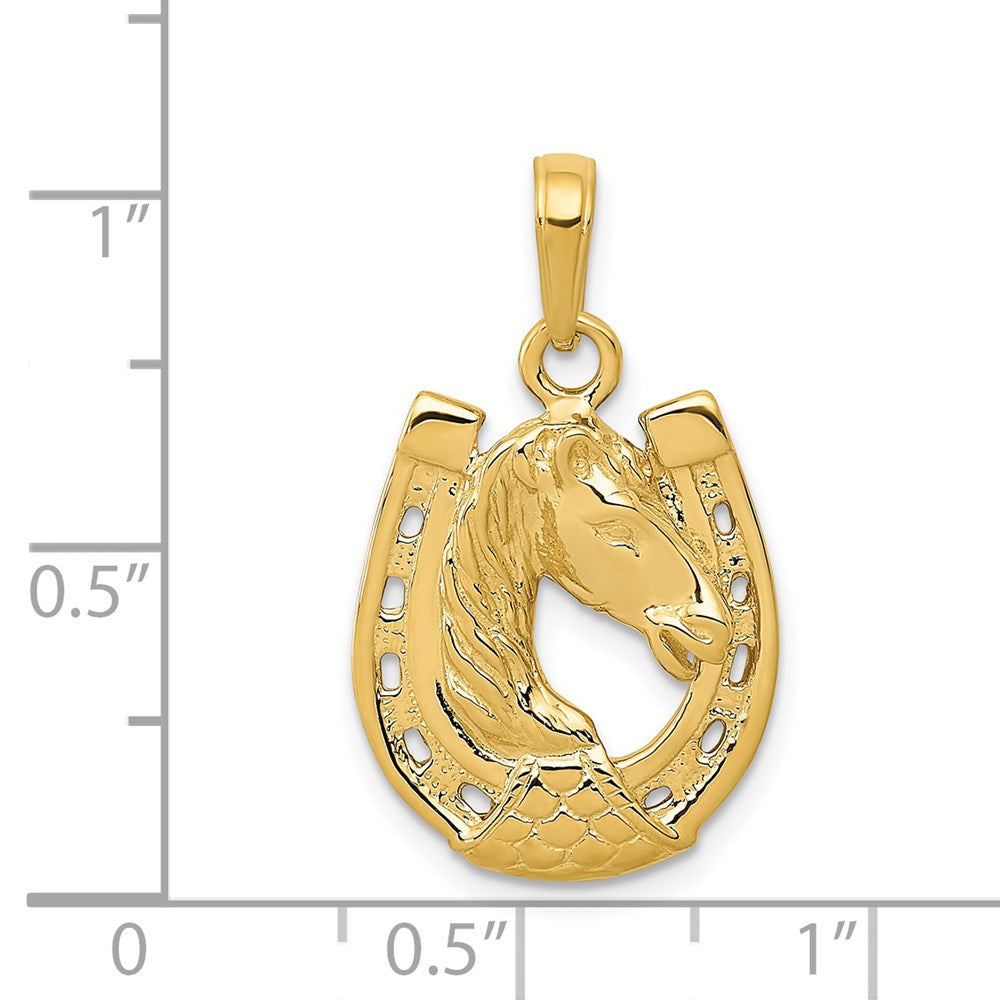 Image of 14k White or Yellow Gold Horse Head and Horseshoe Pendant, 15mm
