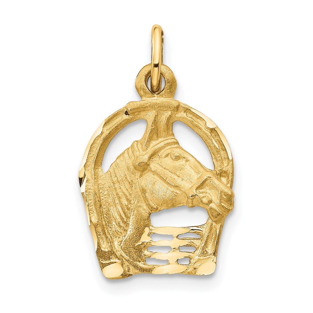 Image of 14k Yellow or White Gold Horse Head & Horseshoe Charm or Pendant, 13mm