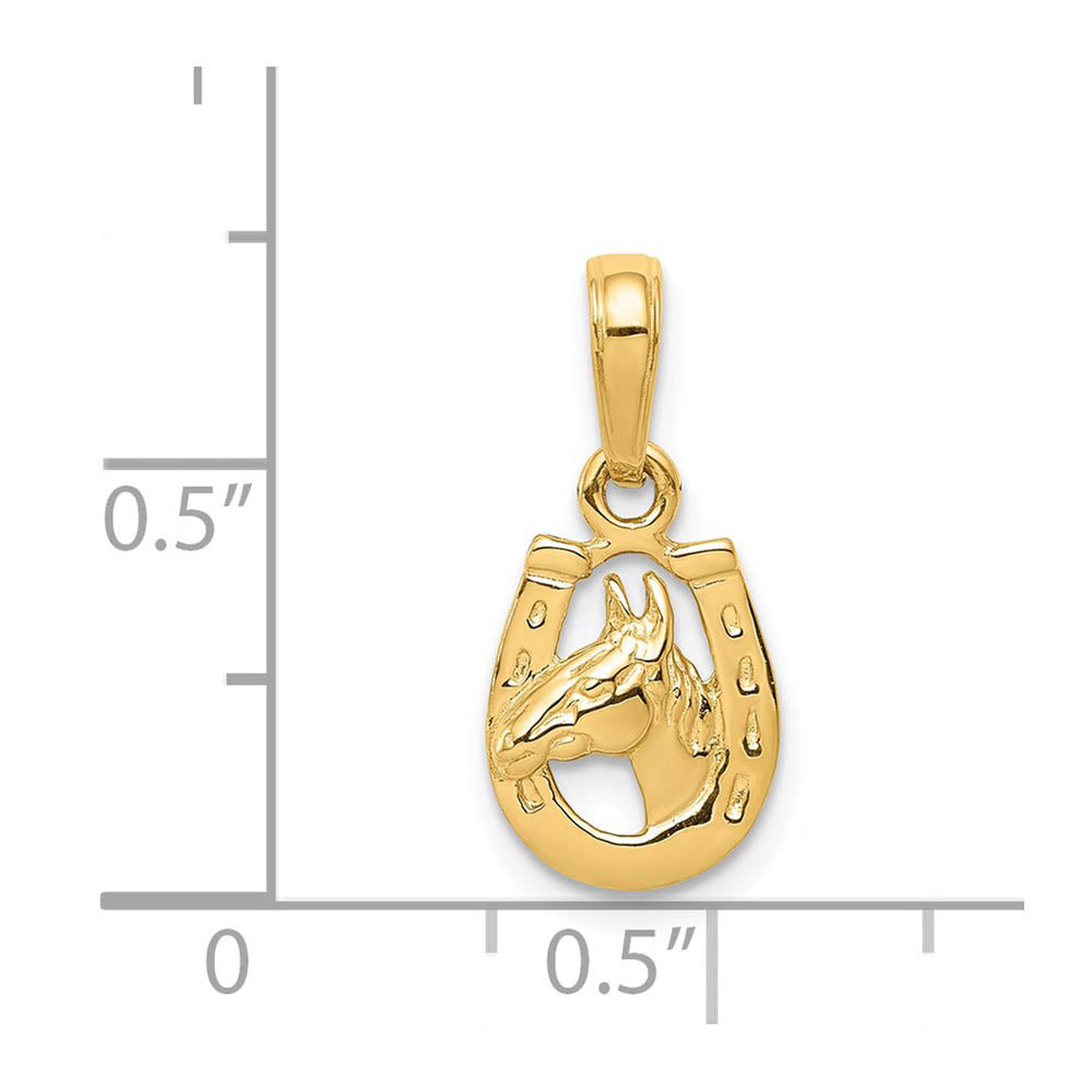 Image of 14k Yellow Gold Small Horse Head and Horseshoe Pendant, 9mm