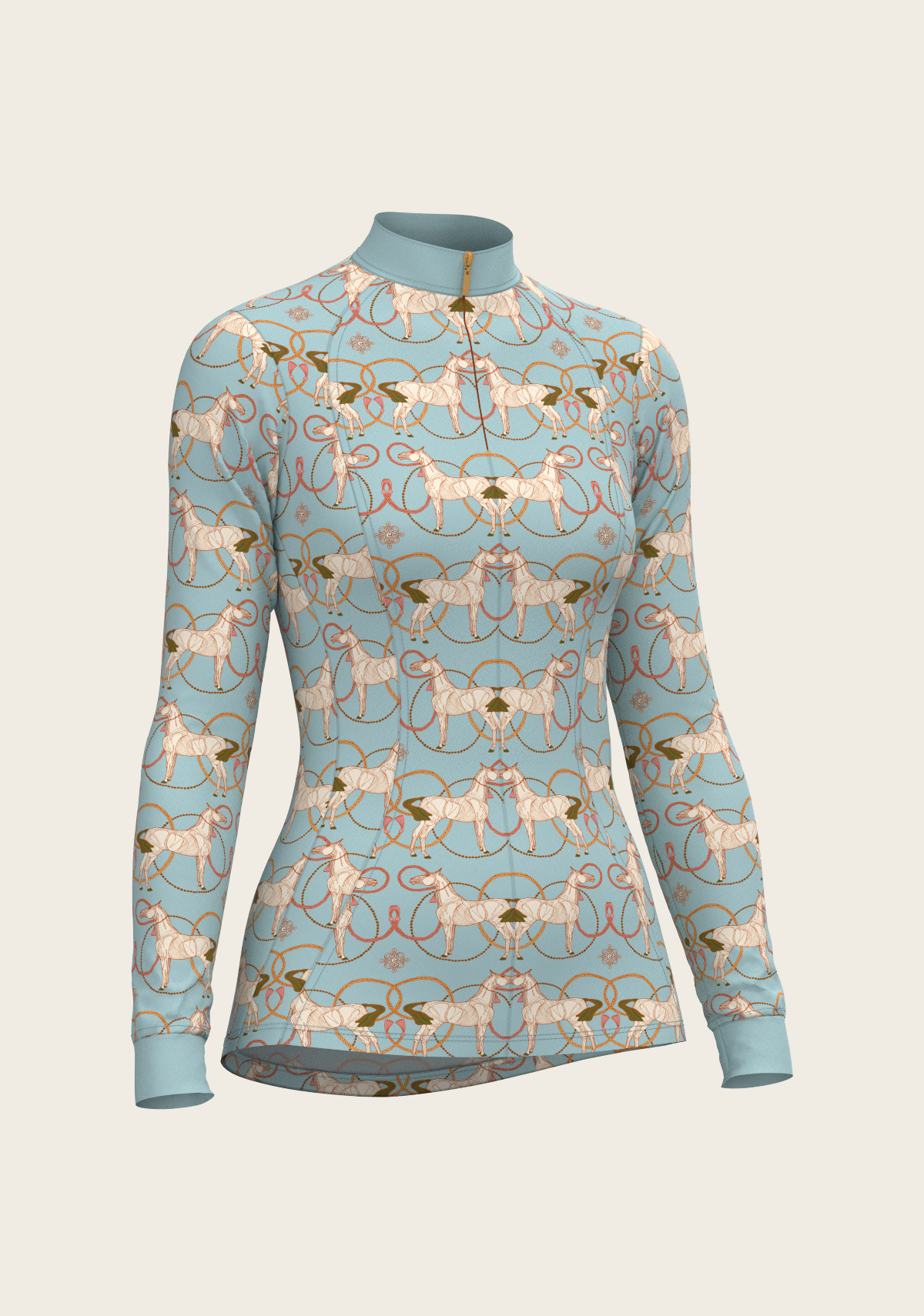 Image of Roped Horses on Sky Blue Quarter Zip Sun Shirt