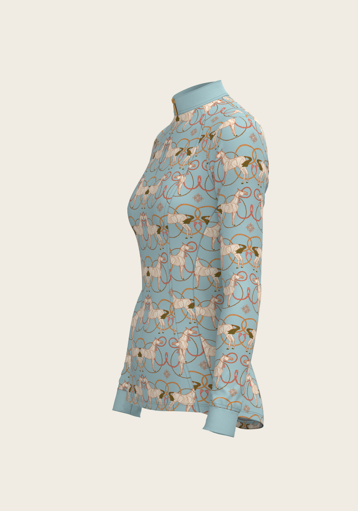 Image of Roped Horses on Sky Blue Quarter Zip Sun Shirt