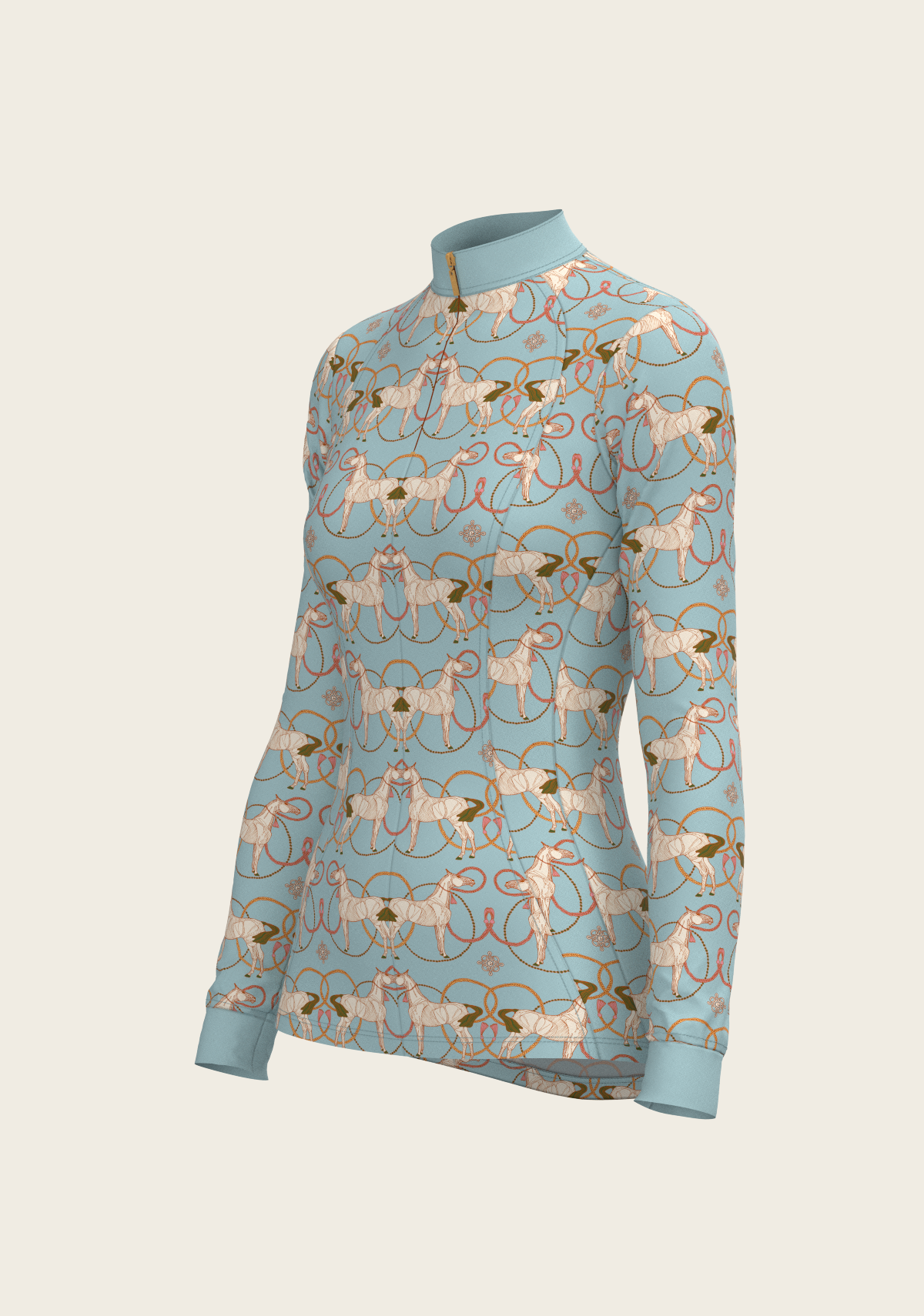Image of Roped Horses on Sky Blue Quarter Zip Sun Shirt