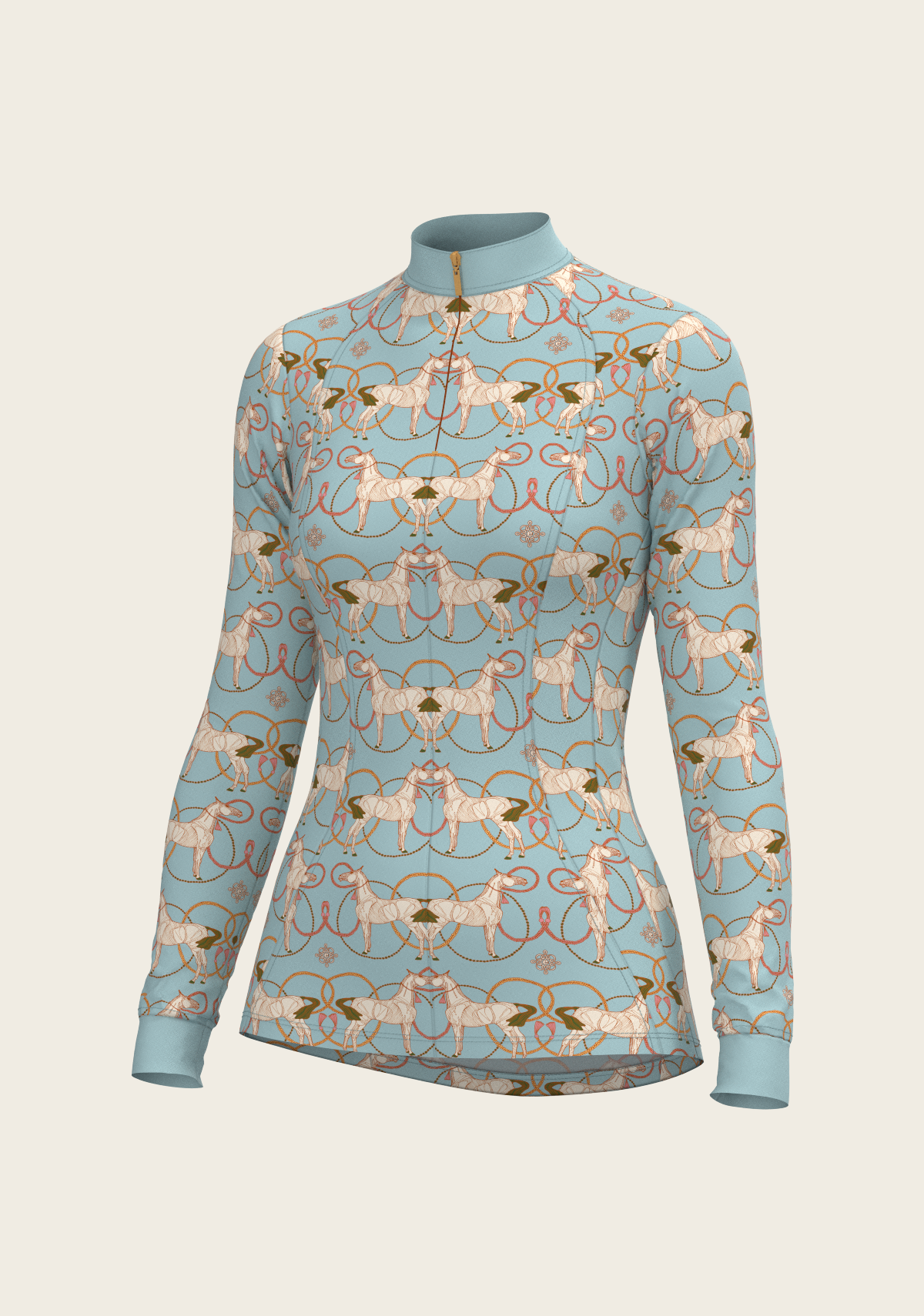 Roped Horses on Sky Blue Quarter Zip Sun Shirt