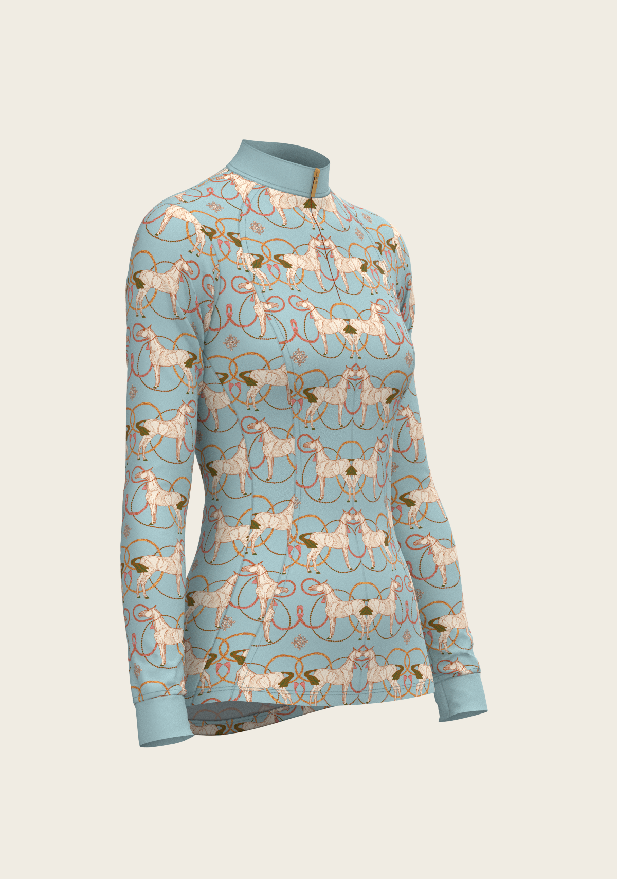 Roped Horses on Sky Blue Quarter Zip Sun Shirt
