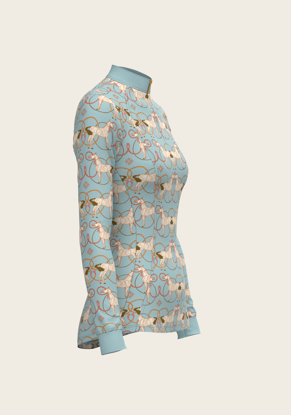 Image of Roped Horses on Sky Blue Quarter Zip Sun Shirt