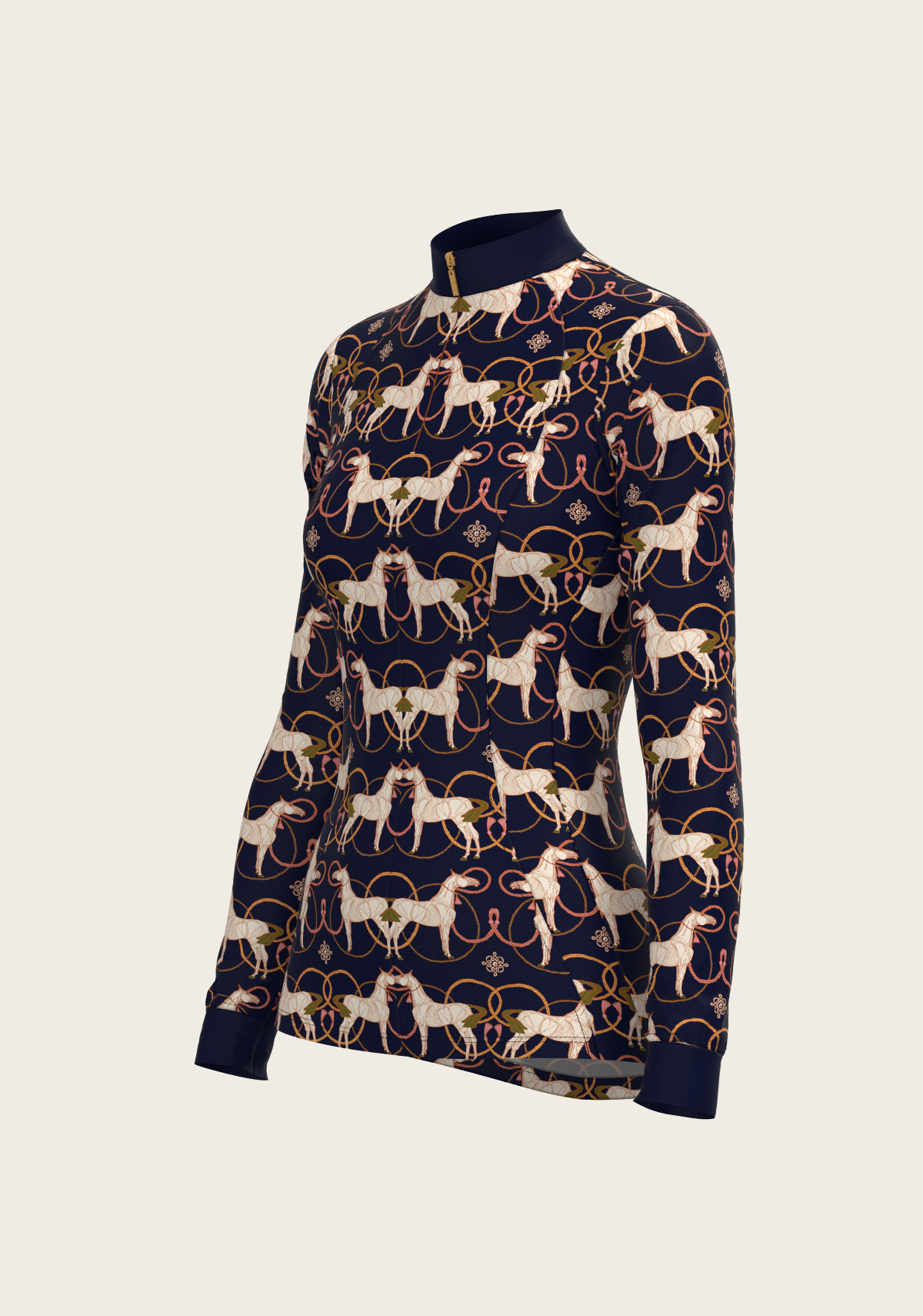 Image of Roped Horses on Navy Quarter Zip Sun Shirt