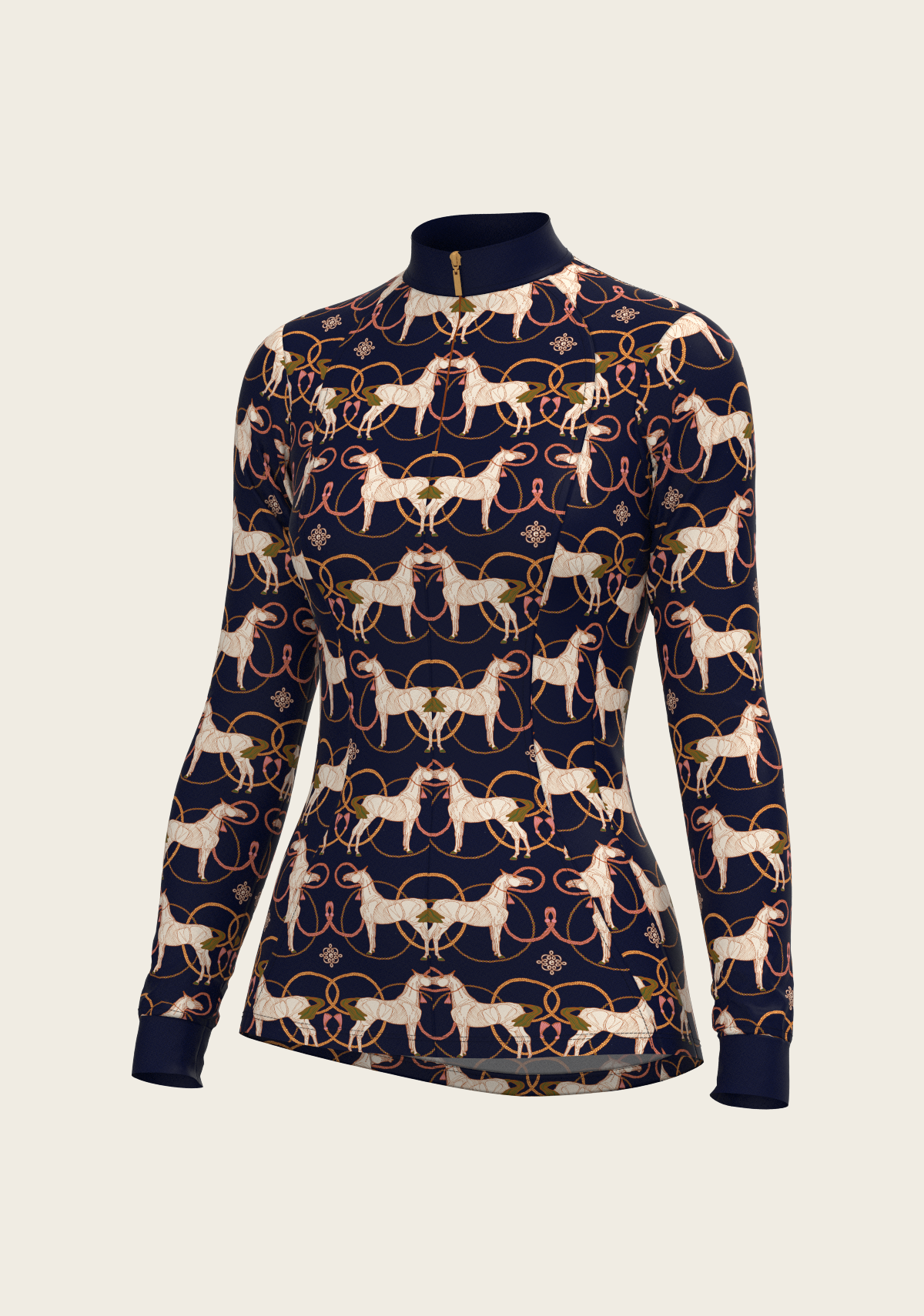 Image of Roped Horses on Navy Quarter Zip Sun Shirt