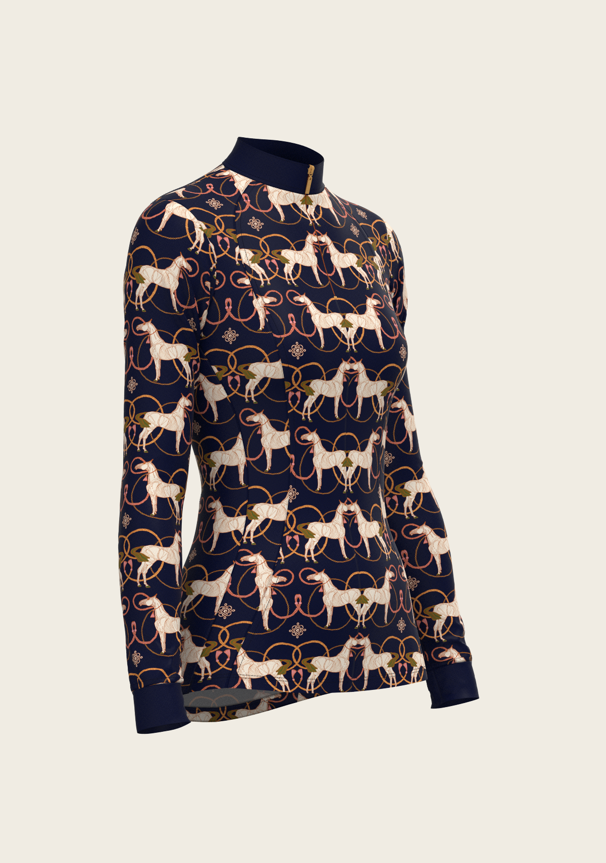 Image of Roped Horses on Navy Quarter Zip Sun Shirt