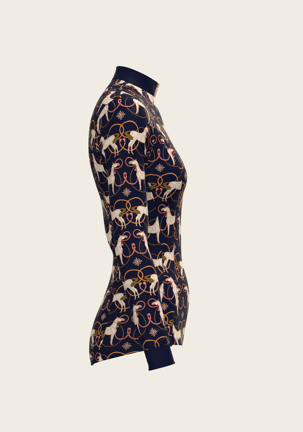 Image of Roped Horses on Navy Quarter Zip Sun Shirt