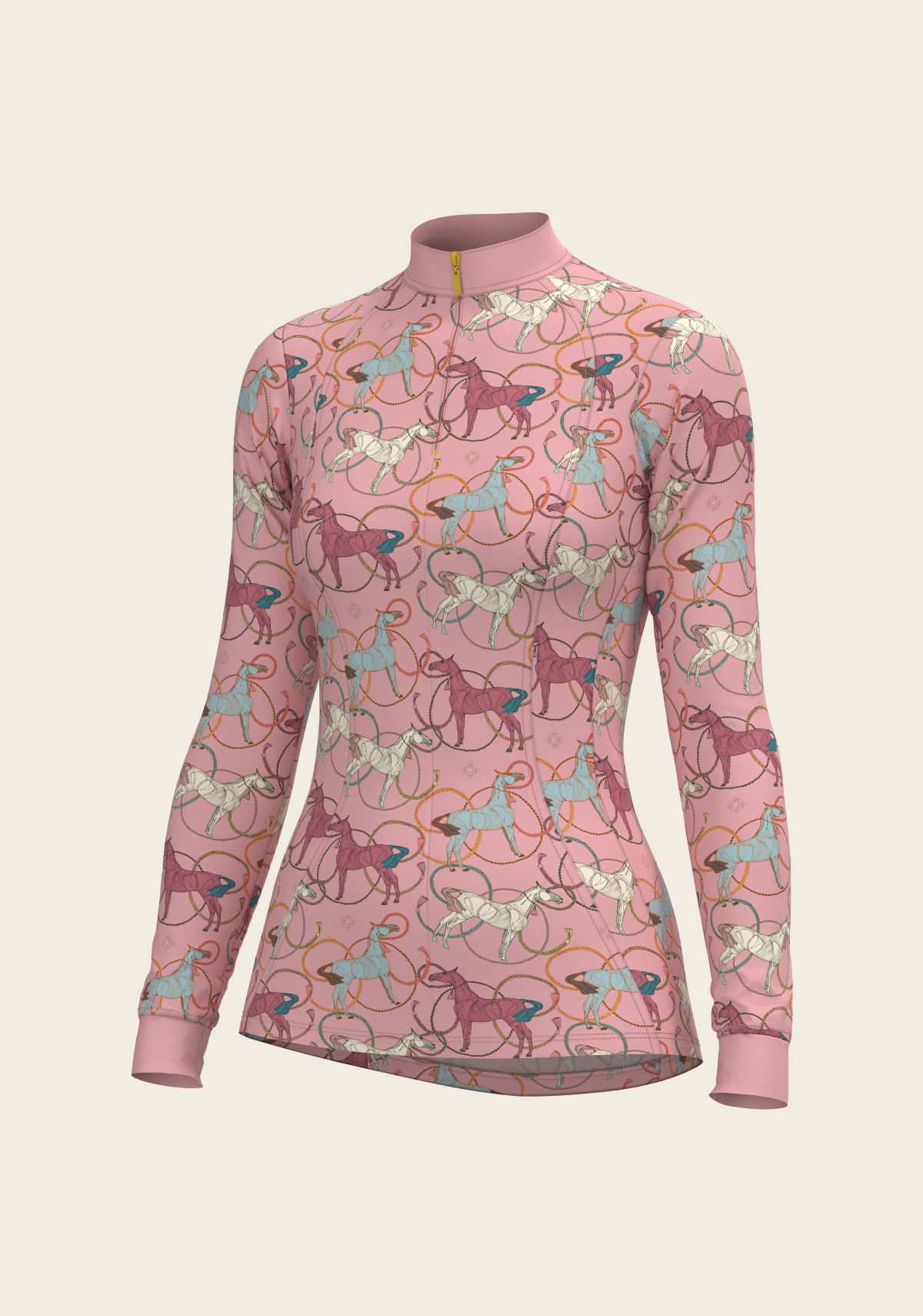 Roped Horses on Rose Quarter Zip Sun Shirt
