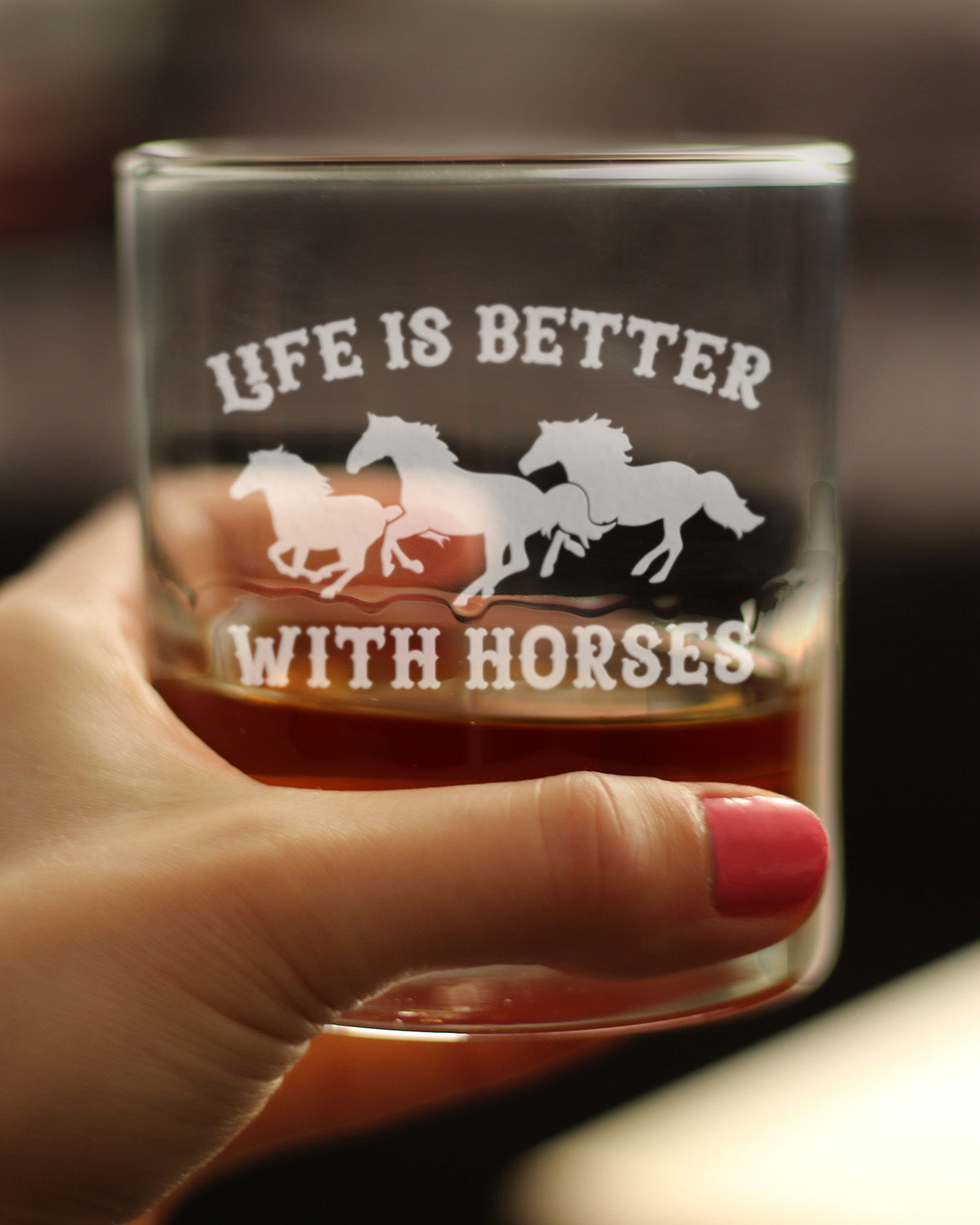 Life Is Better With Horses - Whiskey Rocks Glass Gifts - Funny Horse Gifts and Decor for Men & Women - 10.25 Oz Glasses