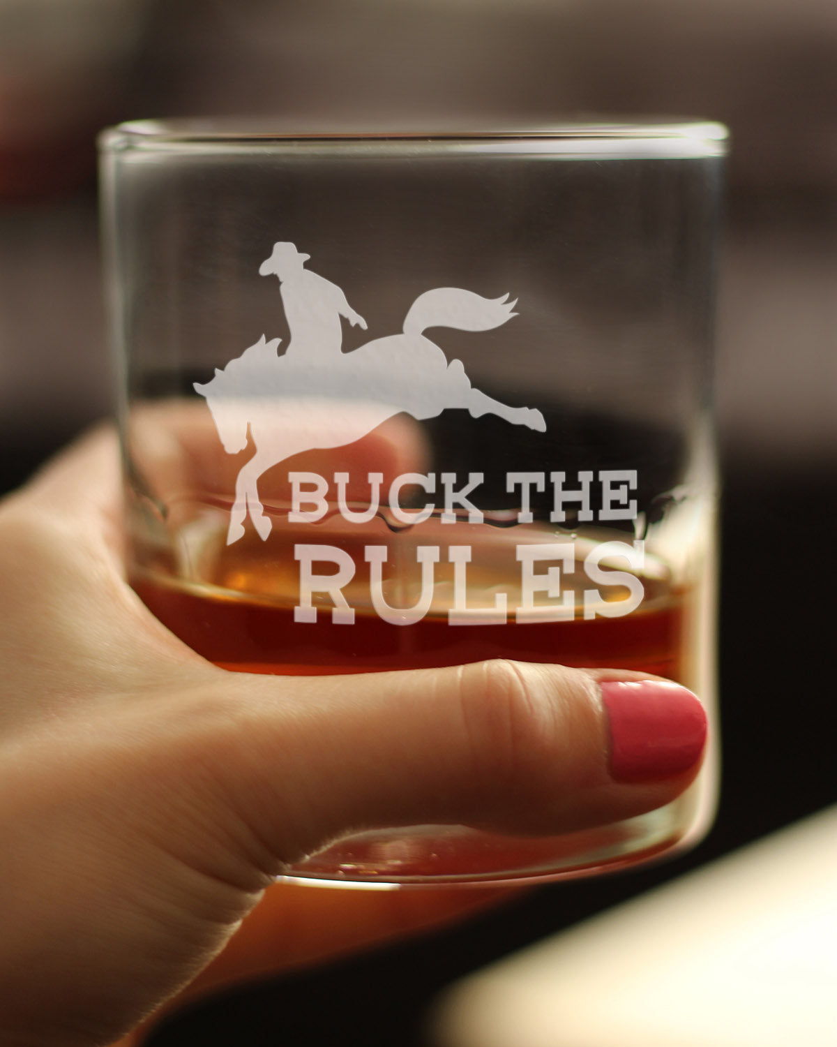 Image of Buck the Rules - Funny Horse Whiskey Rocks Glass Gifts for Men & Women - Fun Whisky Drinking Tumbler Decor
