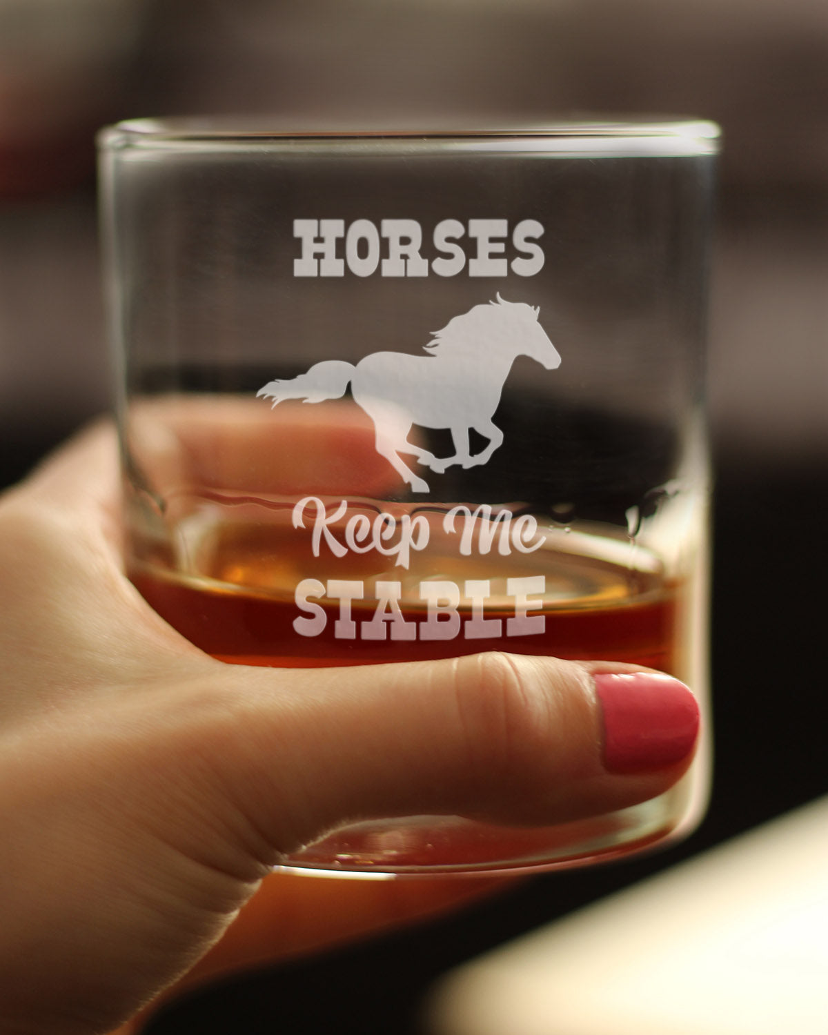Image of Horses Keep Me Stable - Funny Horse Whiskey Rocks Glass Gifts for Men & Women - Fun Whisky Drinking Tumbler Décor