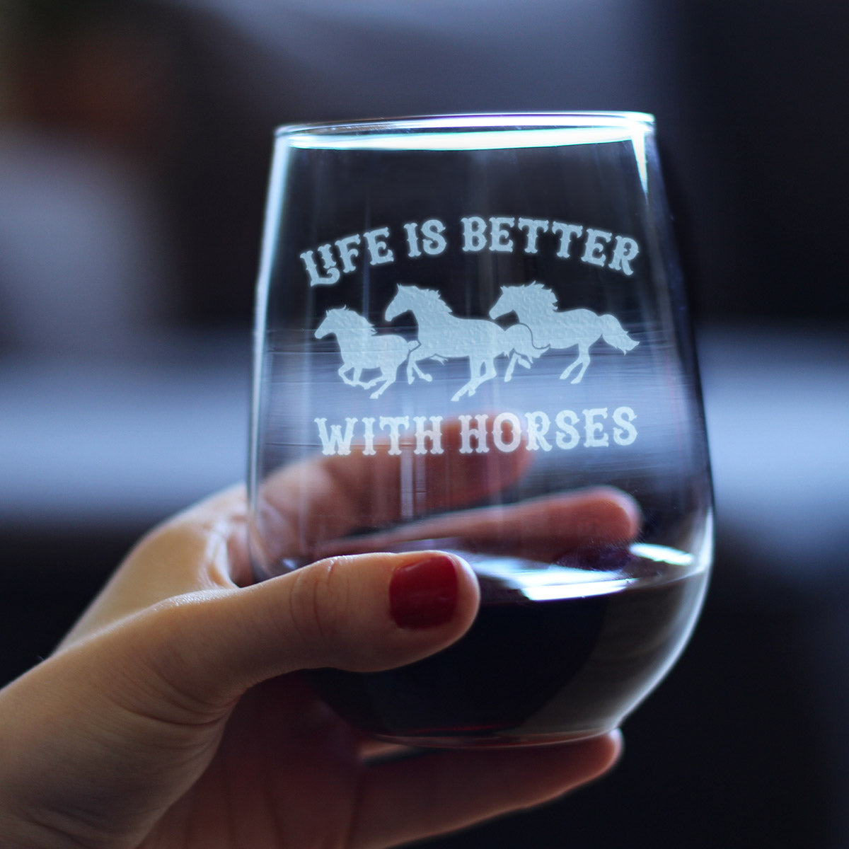 Image of Life Is Better With Horses - Stemless Wine Glass - Funny Horse Gifts and Decor for Men & Women - Large 17 oz Glasses