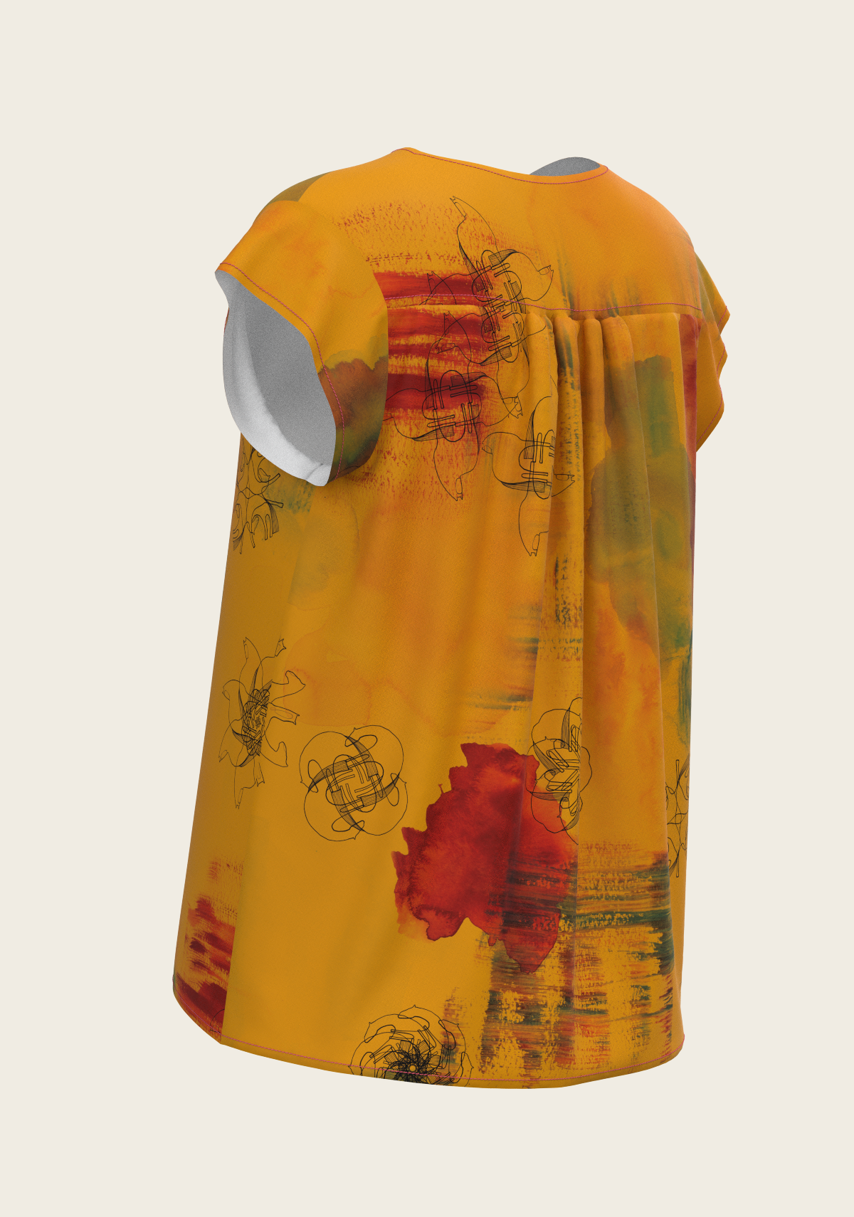 Image of Horse Flower Fair in Ochre Loose Fitting V Neck Shirt