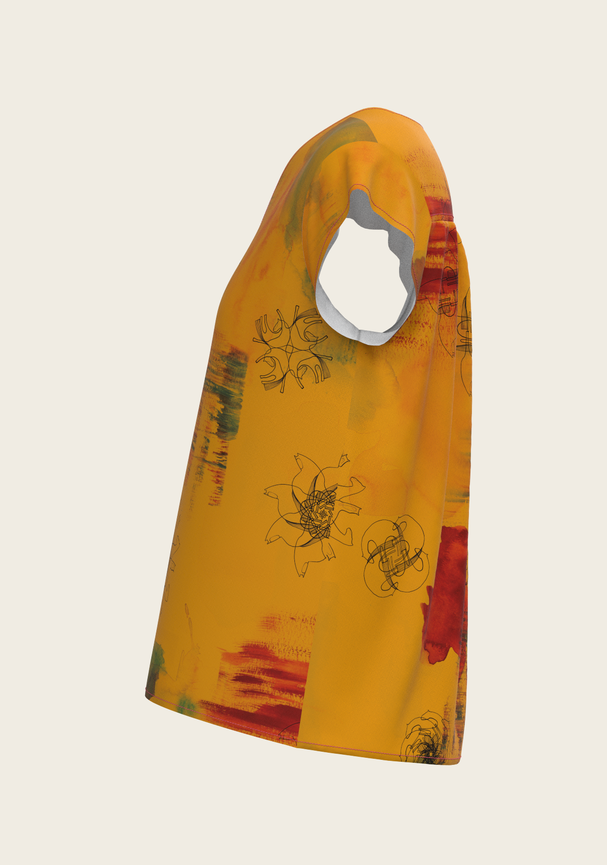 Image of Horse Flower Fair in Ochre Loose Fitting V Neck Shirt