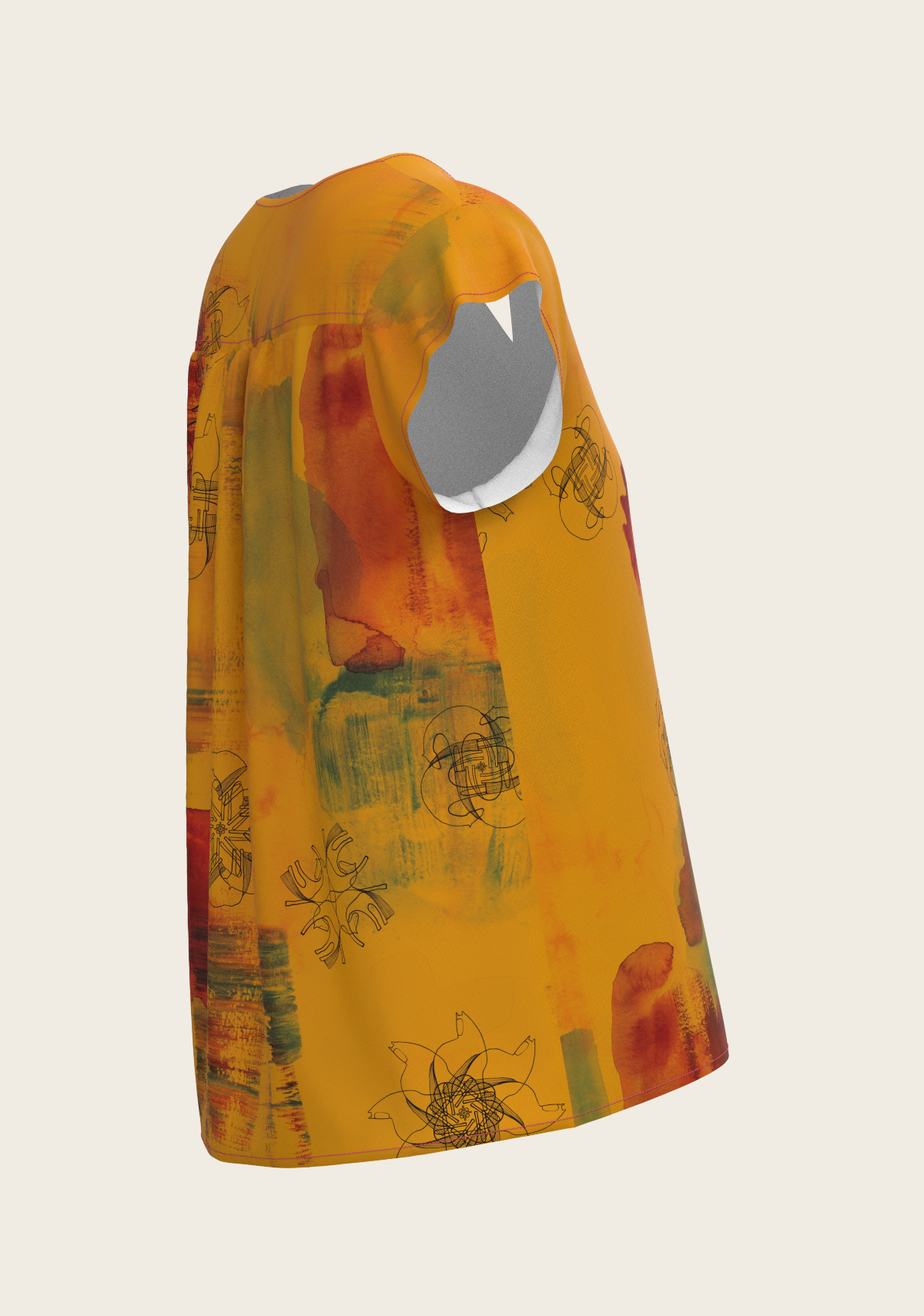 Image of Horse Flower Fair in Ochre Loose Fitting V Neck Shirt