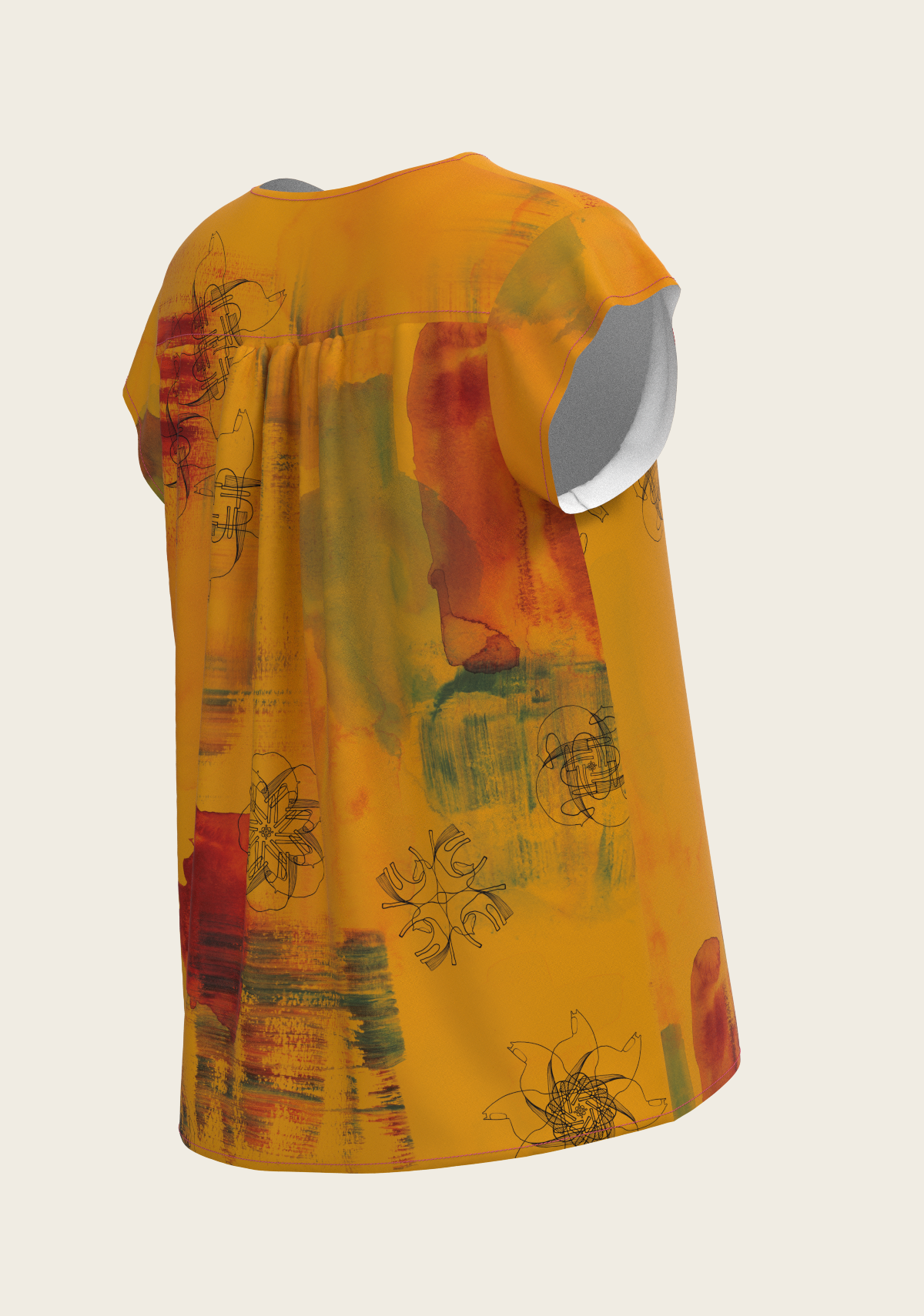 Image of Horse Flower Fair in Ochre Loose Fitting V Neck Shirt
