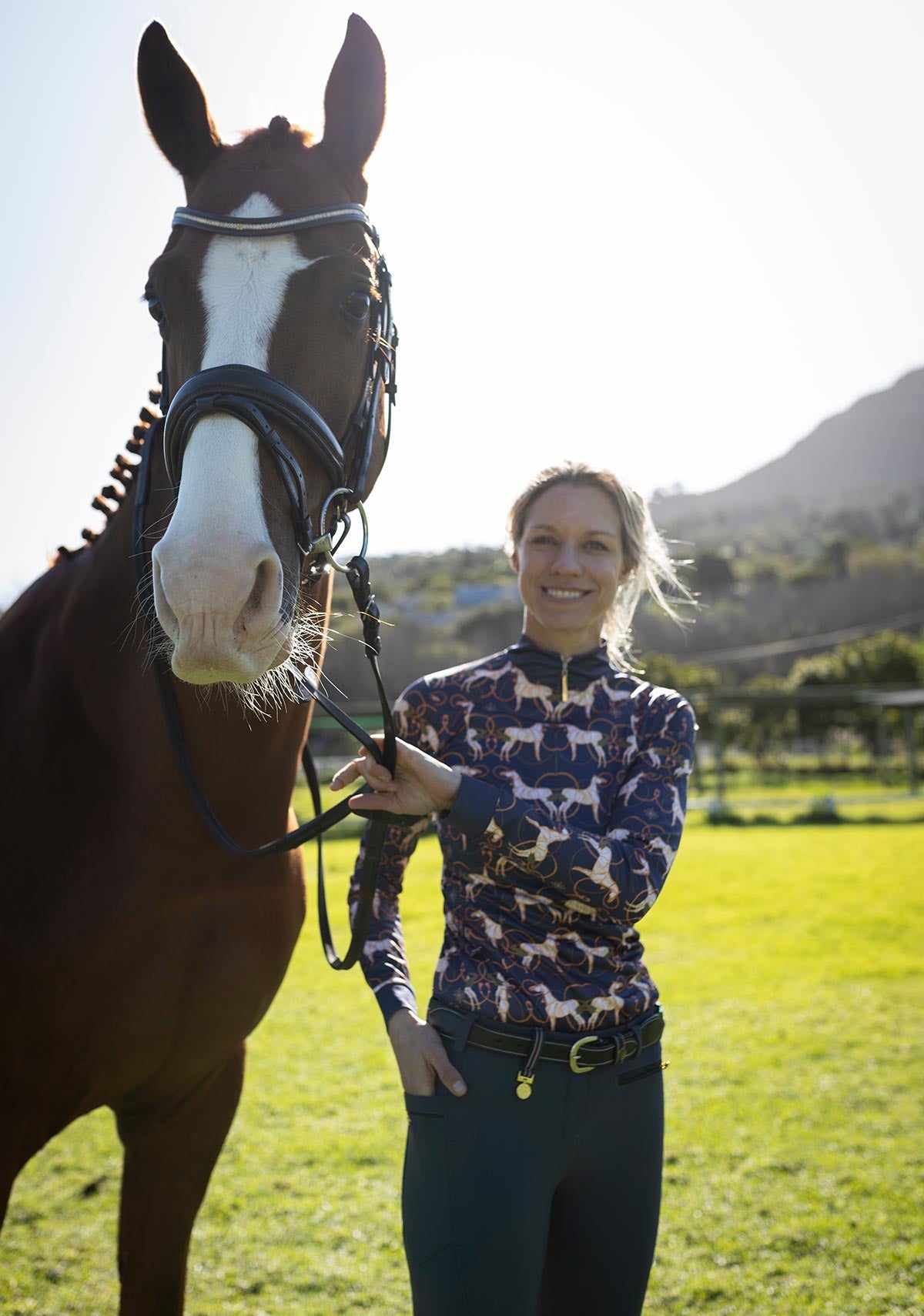 Roped Horses on Navy Quarter Zip Sun Shirt