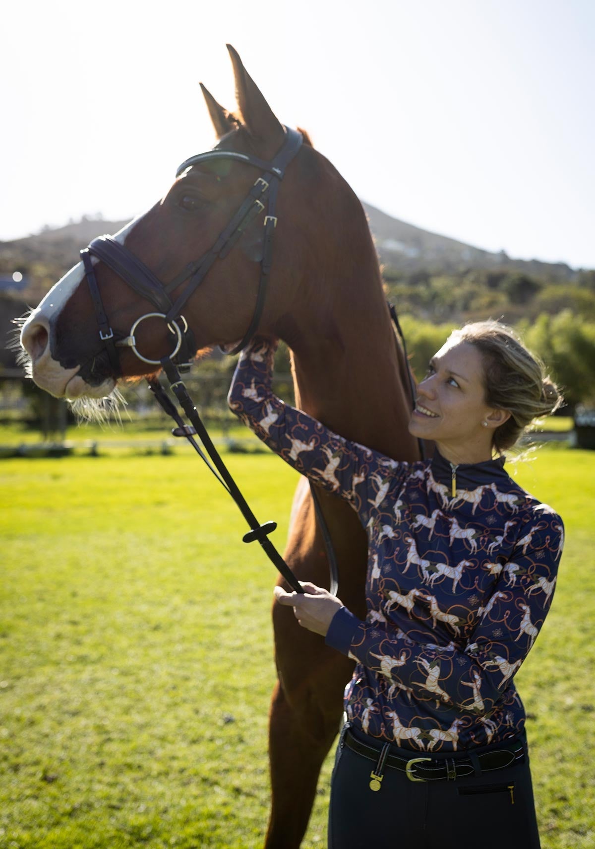 Image of Roped Horses on Navy Quarter Zip Sun Shirt
