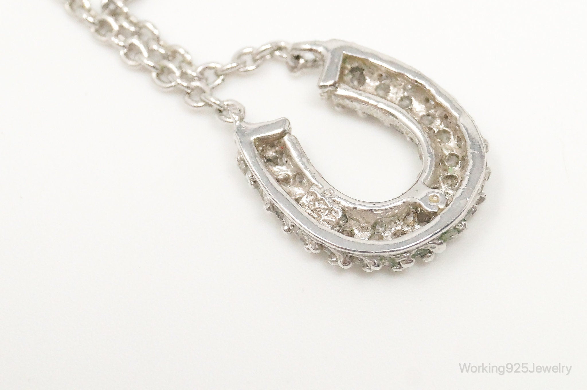 Image of Horse Shoe Cubic Zirconia Sterling Silver Necklace