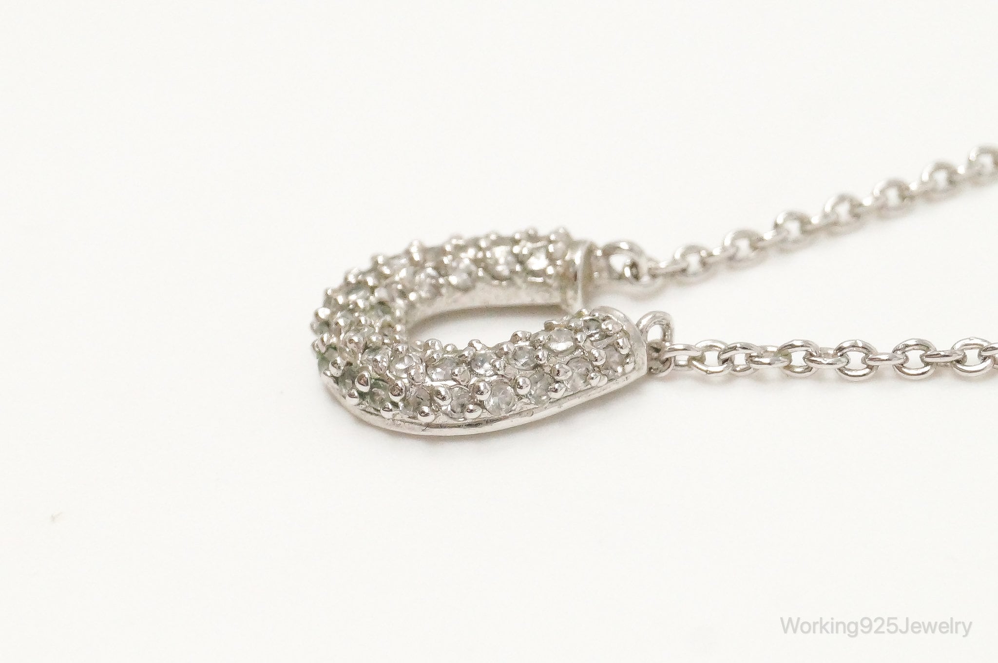 Image of Horse Shoe Cubic Zirconia Sterling Silver Necklace
