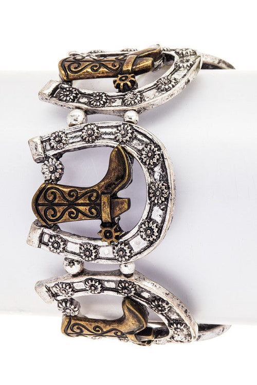 Cowboy Boots Horseshoe Stretch Bracelet Turquoise Accents