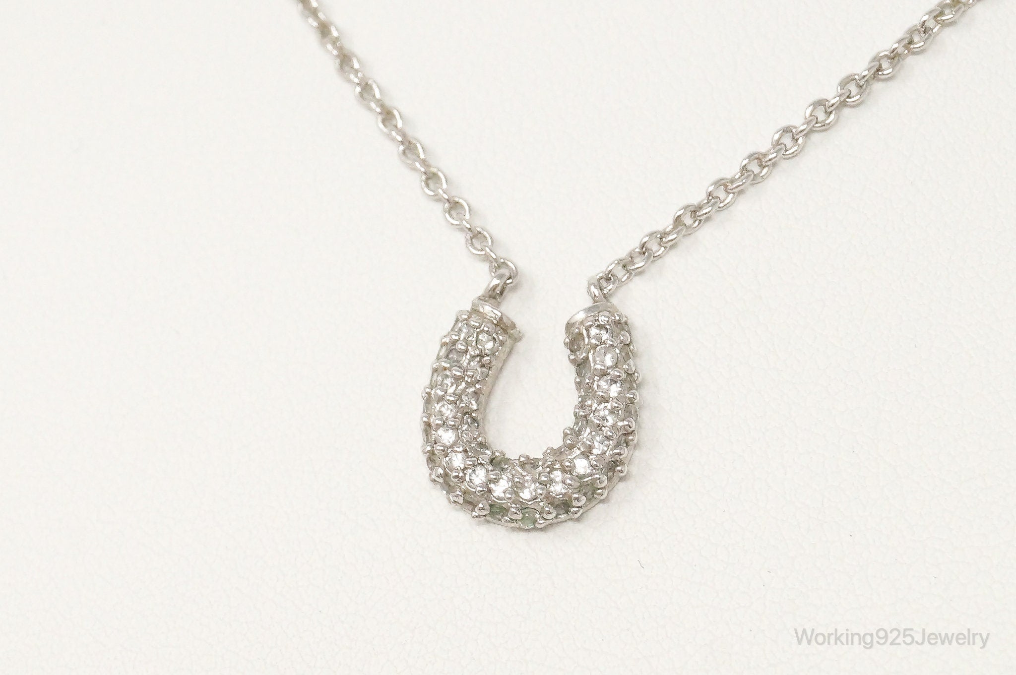 Image of Horse Shoe Cubic Zirconia Sterling Silver Necklace