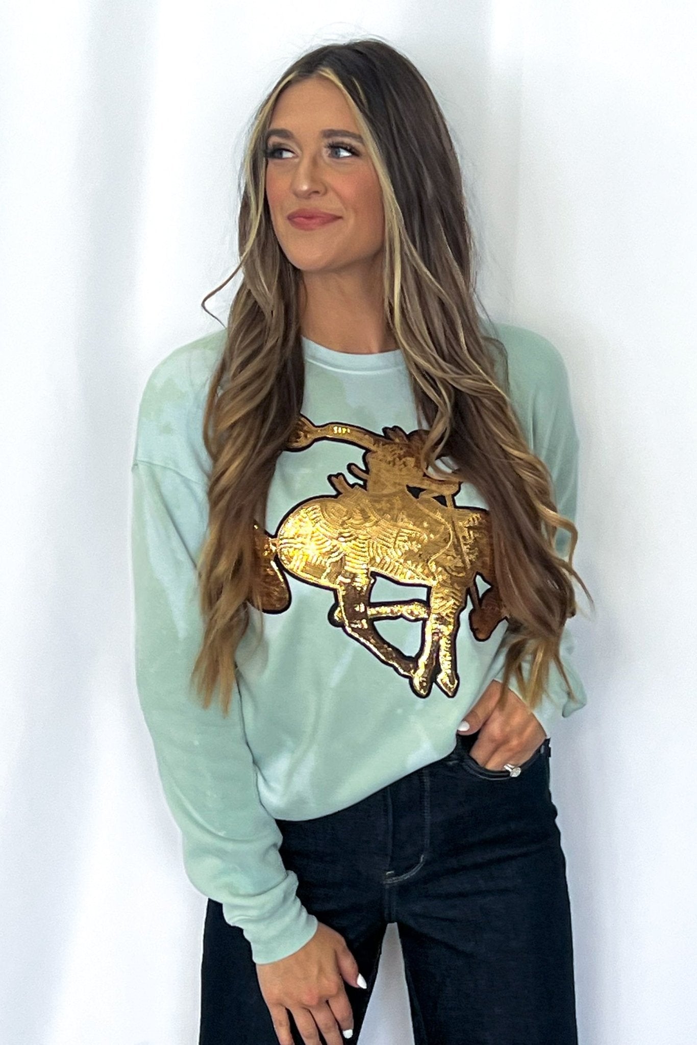 Image of Gold Sequin Horse Bleached Sweatshirt