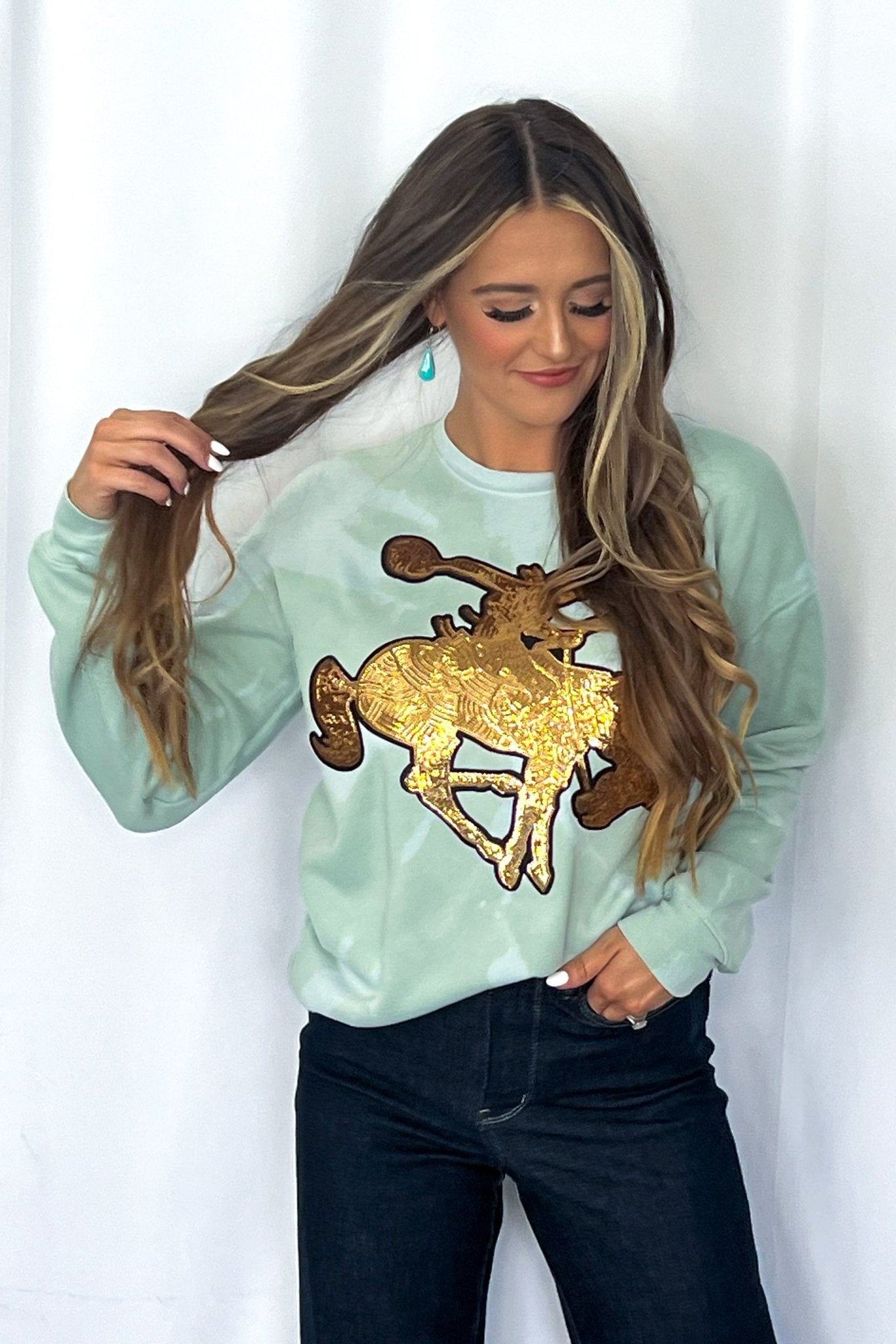 Image of Gold Sequin Horse Bleached Sweatshirt