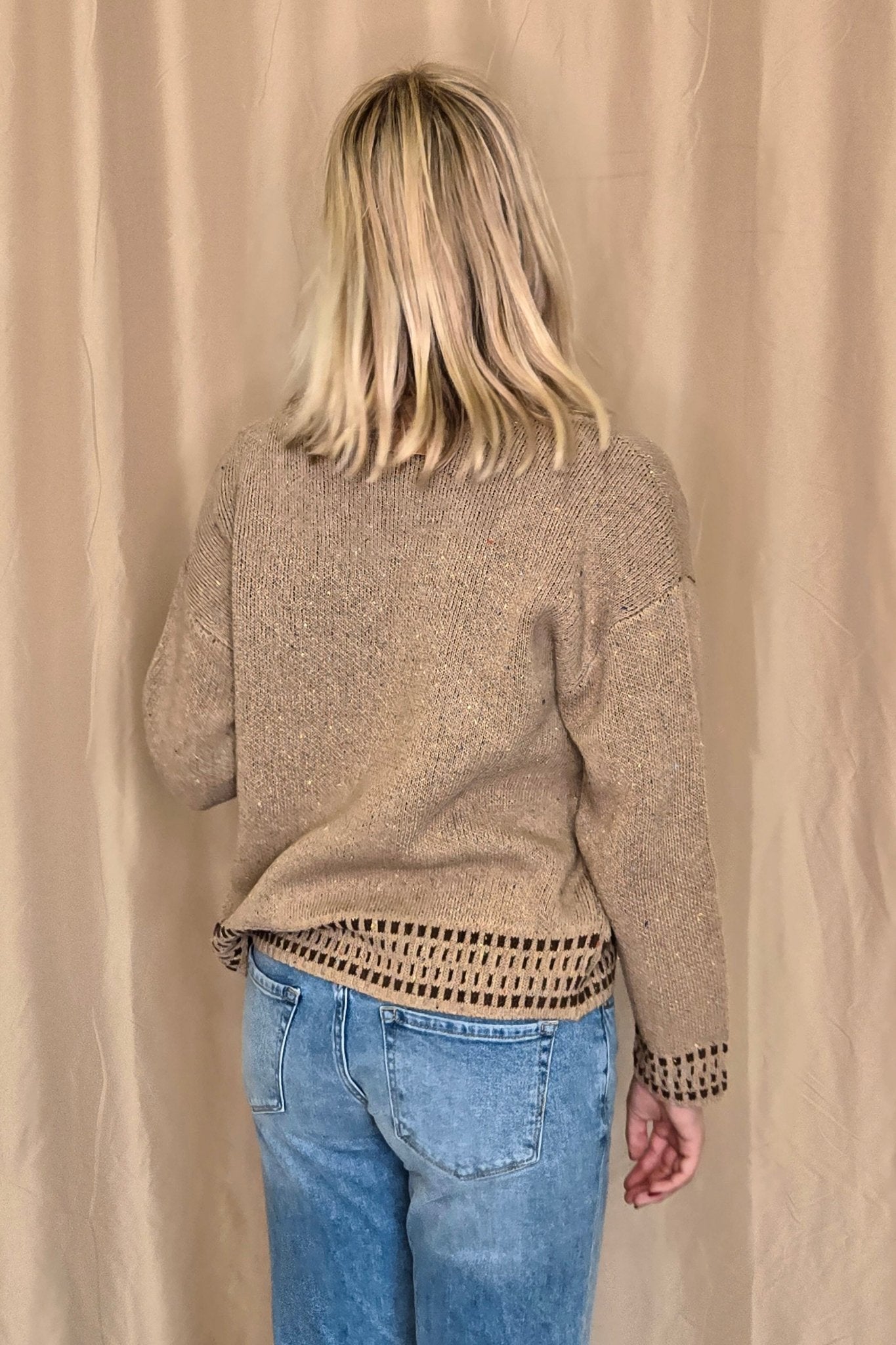 Image of Horse Jacquard Long Long Sleeve Knit Sweater - Tan or Charcoal