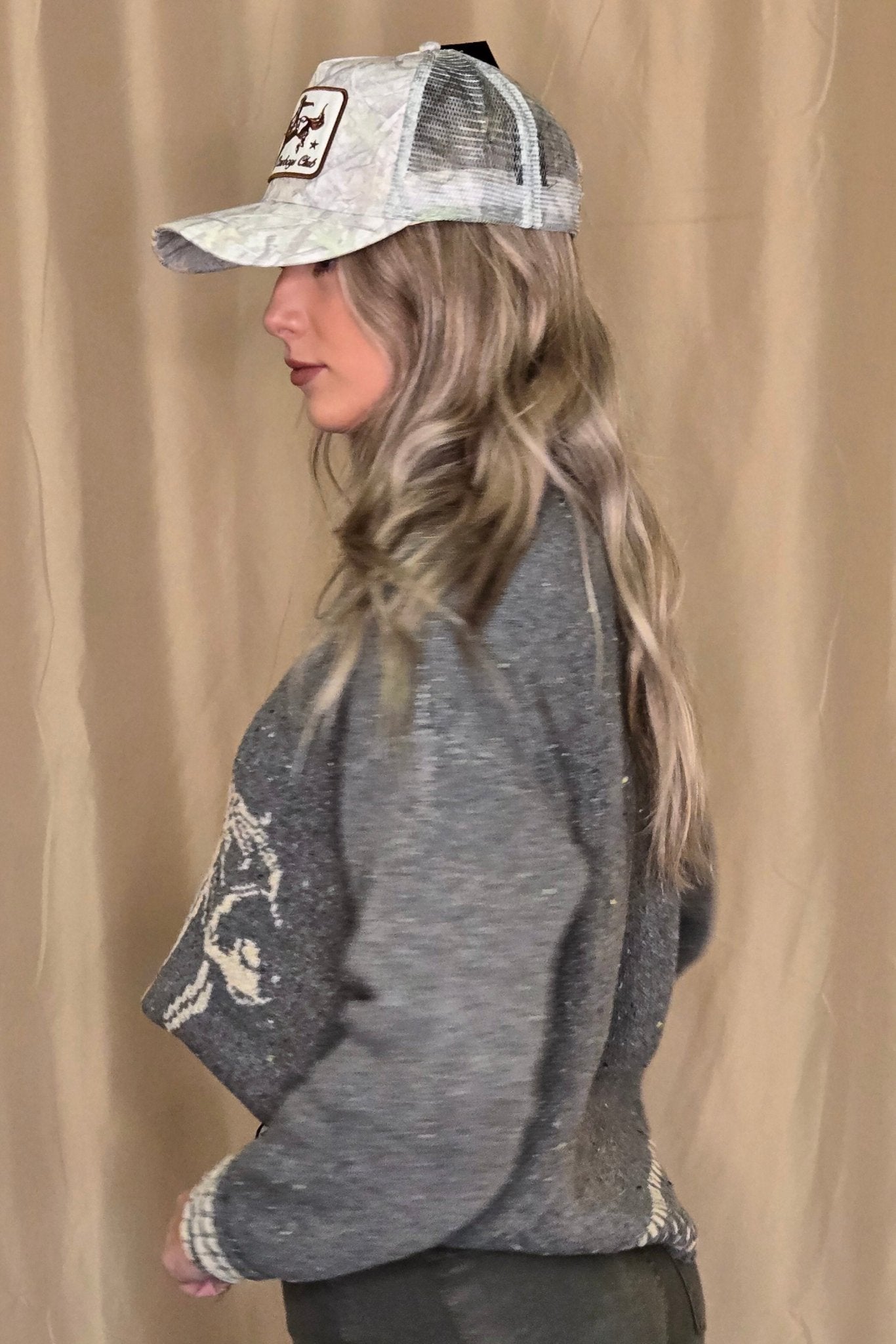 Image of Horse Jacquard Long Long Sleeve Knit Sweater - Tan or Charcoal