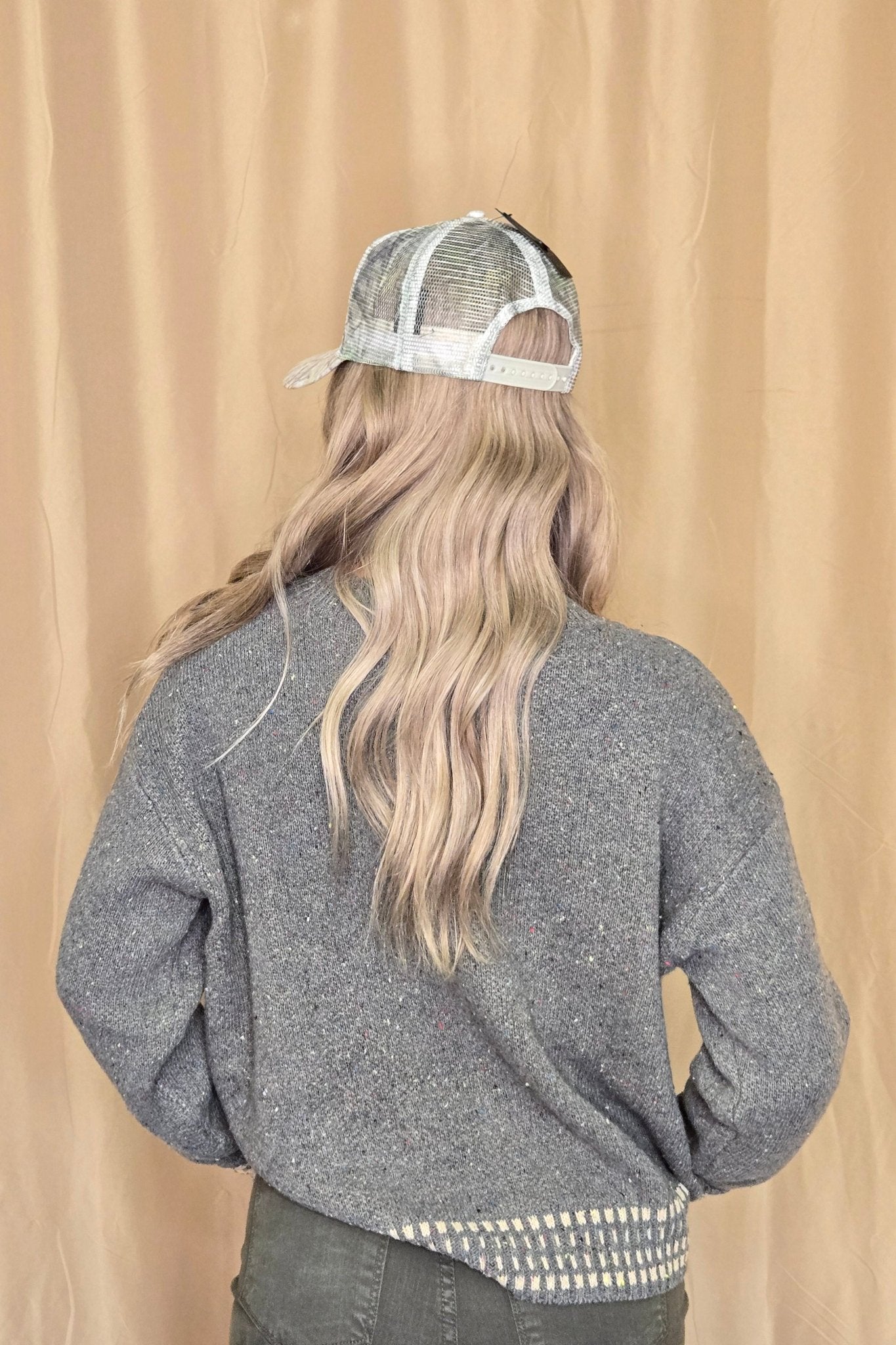 Horse Jacquard Long Long Sleeve Knit Sweater - Tan or Charcoal