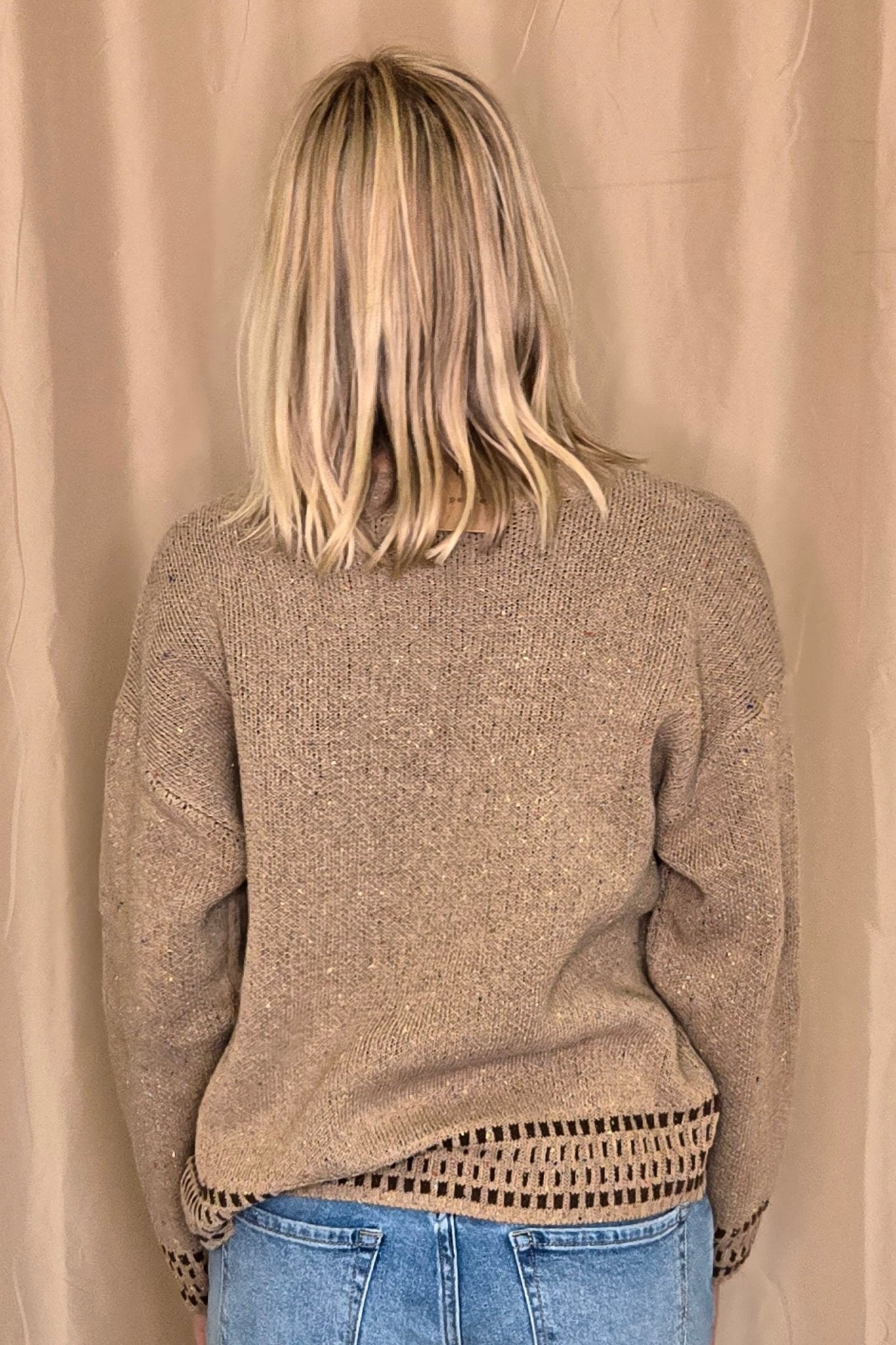 Image of Horse Jacquard Long Long Sleeve Knit Sweater - Tan or Charcoal