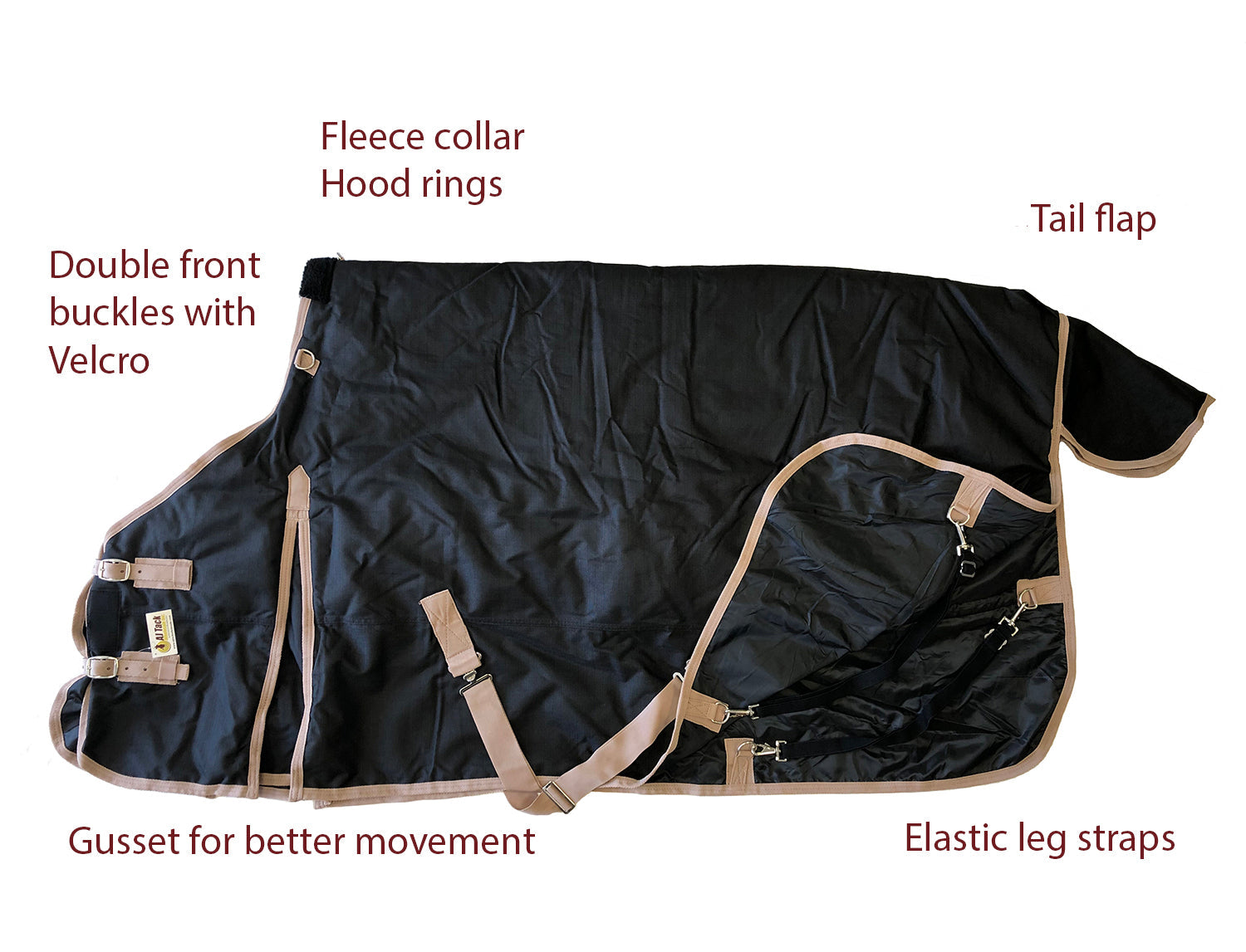 Image of AJ Tack 1200D Horse Turnout Blanket with Storage Bag - Black
