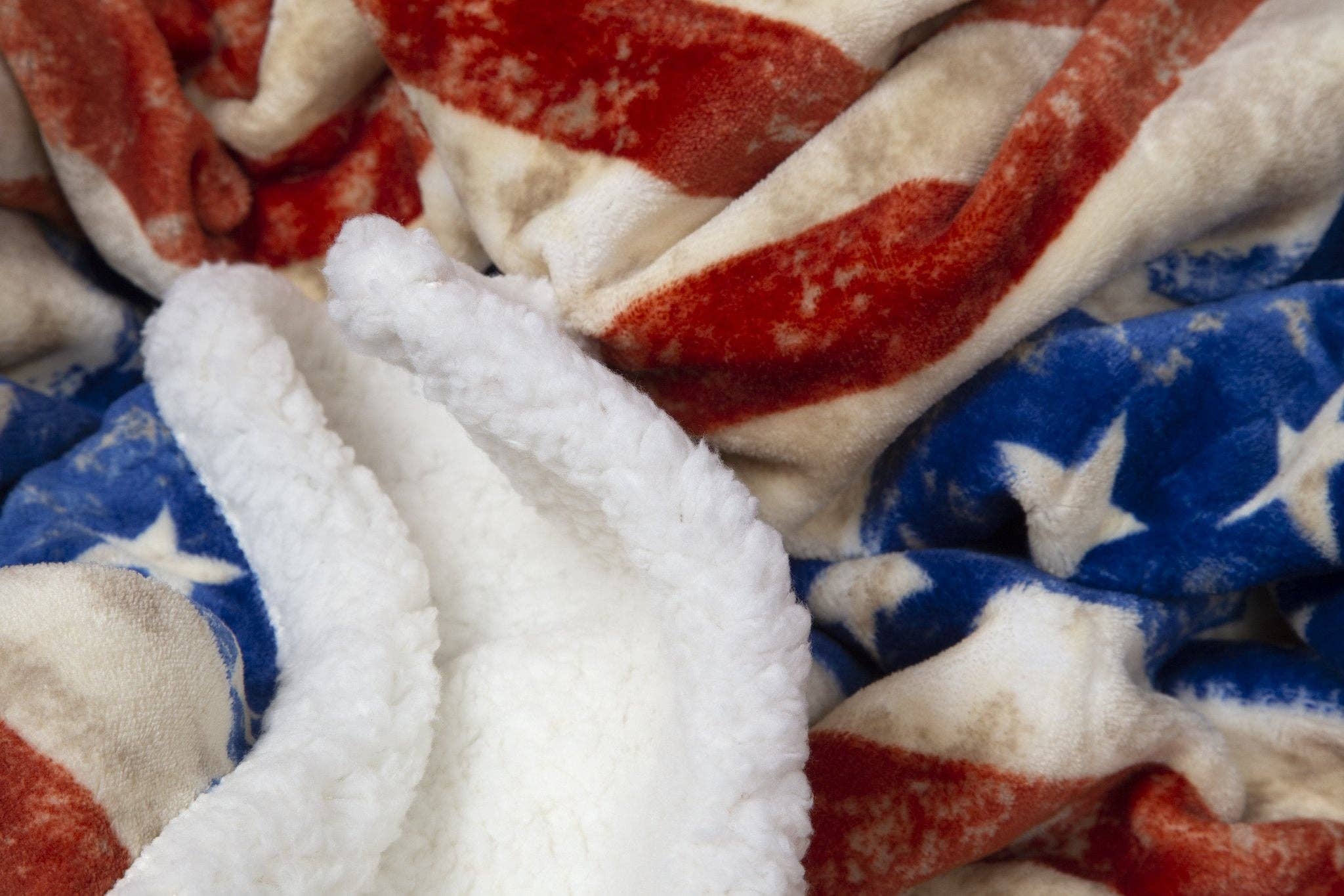 Image of Wrangler Stars & Stripes USA American Flag Plush Fur Sherpa Borrego Fleece Throw Blanket