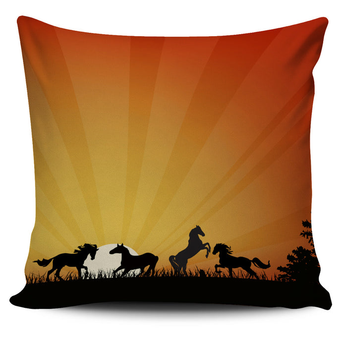 Horses Playing At Sunrise Pillow Cover