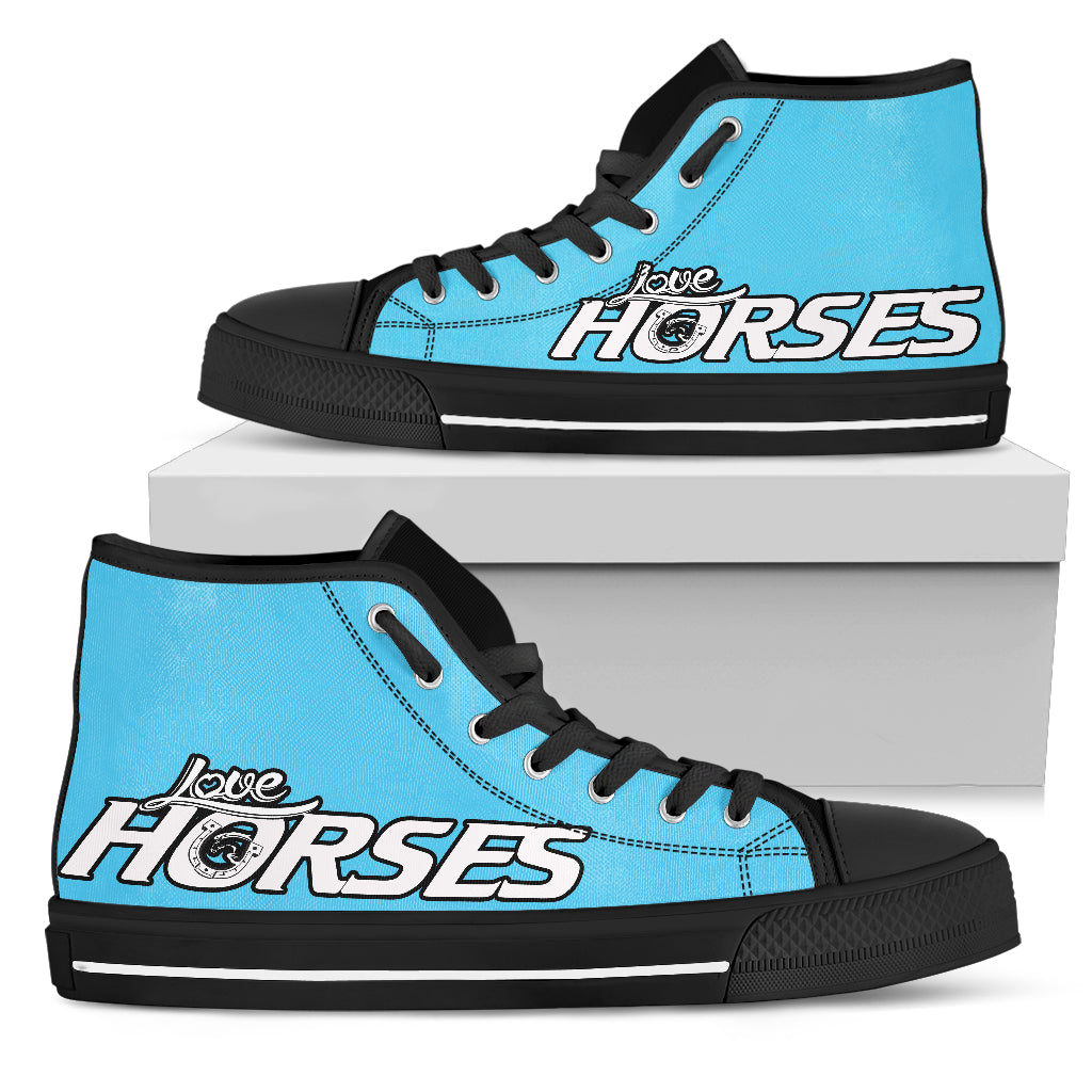 Love Horses - Blue Women's High Top Shoes