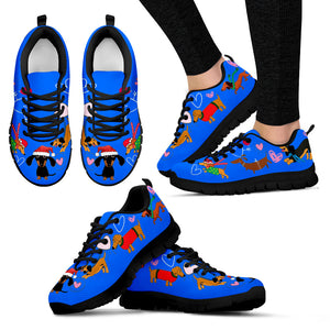 Blue Dachshund Christmas Women's Sneakers
