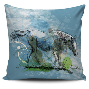 Blue Lovely Horse Pillow Cover