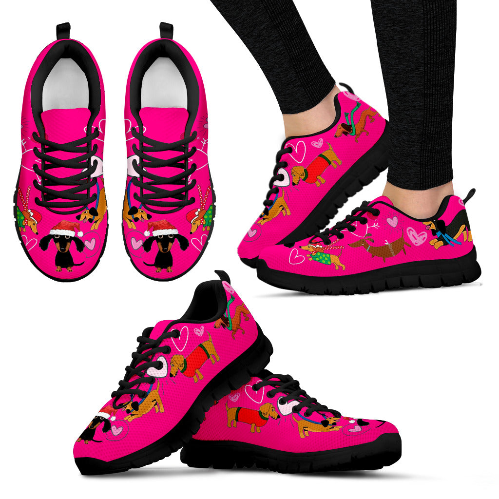 Dark Pink Dachshund Christmas Women's Sneakers